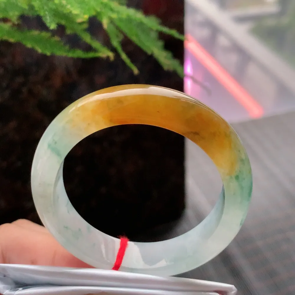 贵妃高冰黄加绿 无瑕 尺寸:54.1/47.4 种色兼备