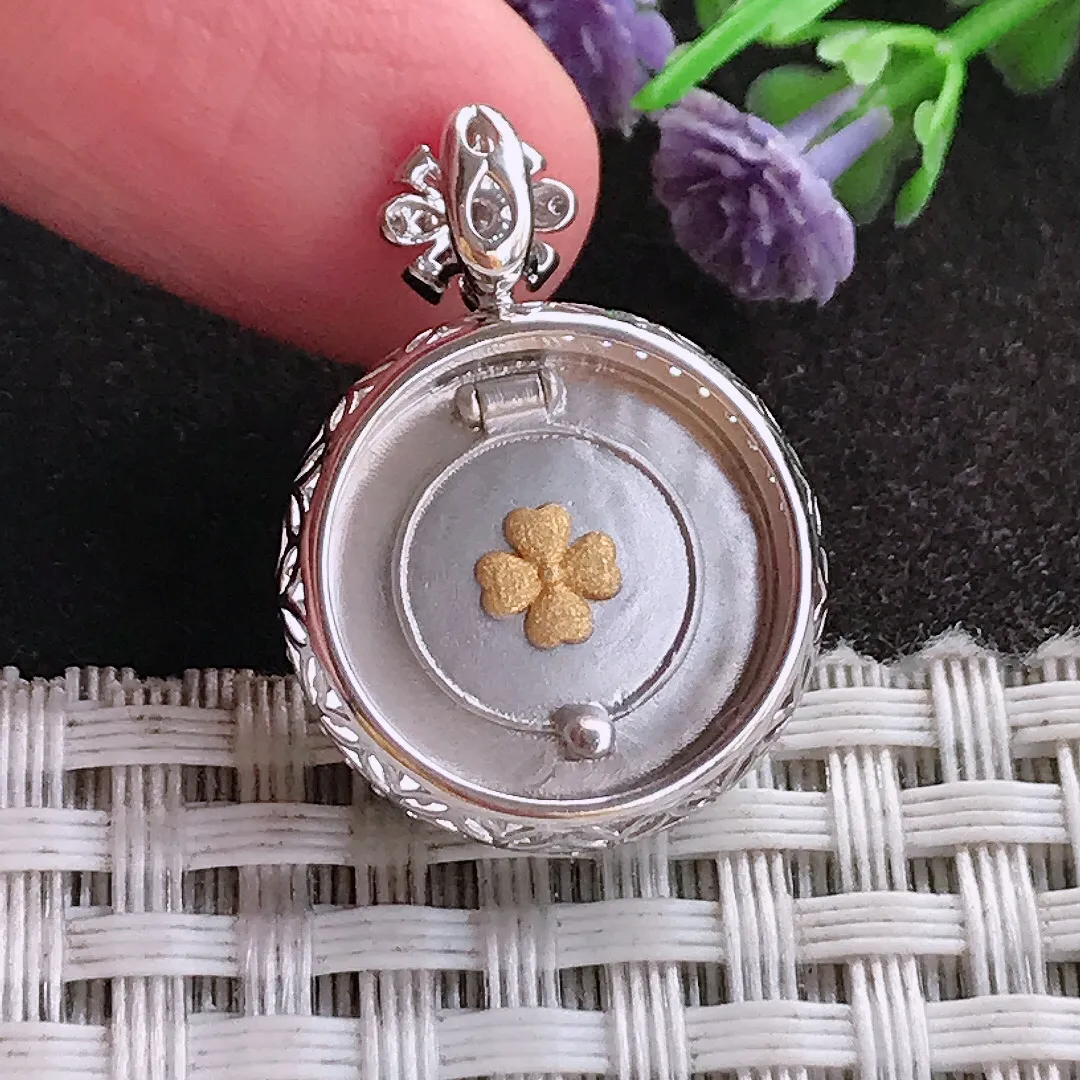 天然A货翡翠25.9/18.9/7.5老坑18k金镶嵌冰阳绿平安扣吊坠翡翠玉扣挂件