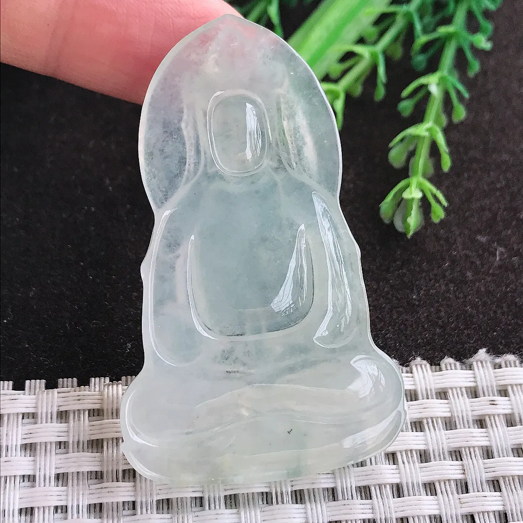 天然A货翡翠56.3/35.2/5老坑冰透起胶观音菩萨吊坠翡翠玉挂件