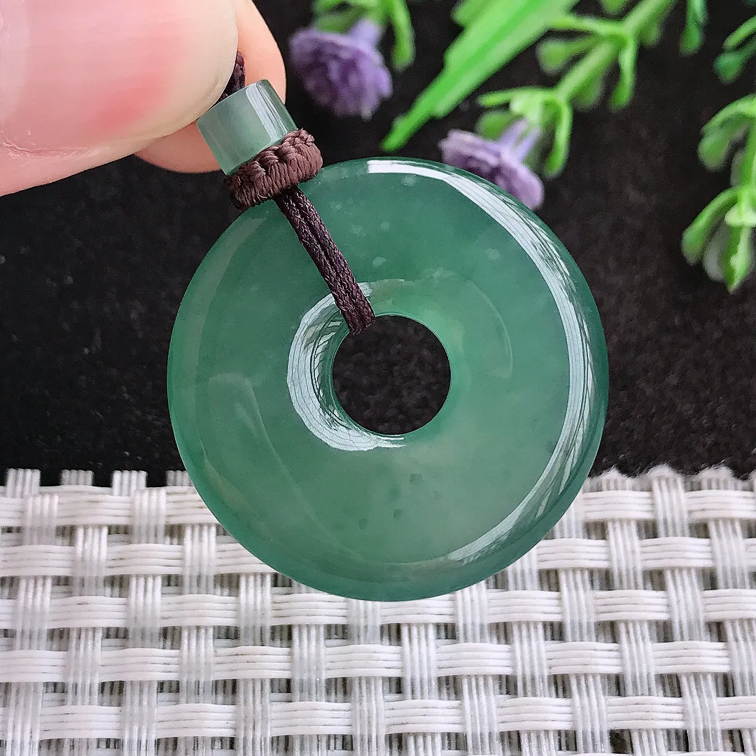 天然A货翡翠29.8/4.5老坑冰胶水灵满色蓝韵平安扣吊坠翡翠玉扣挂件