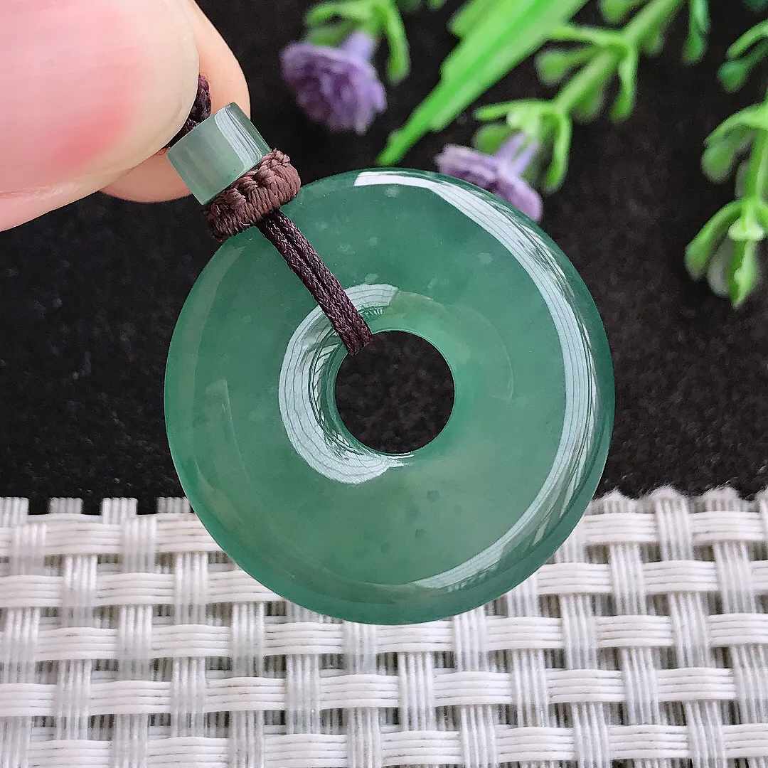 天然A货翡翠29.8/4.5老坑冰胶水灵满色蓝韵平安扣吊坠翡翠玉扣挂件