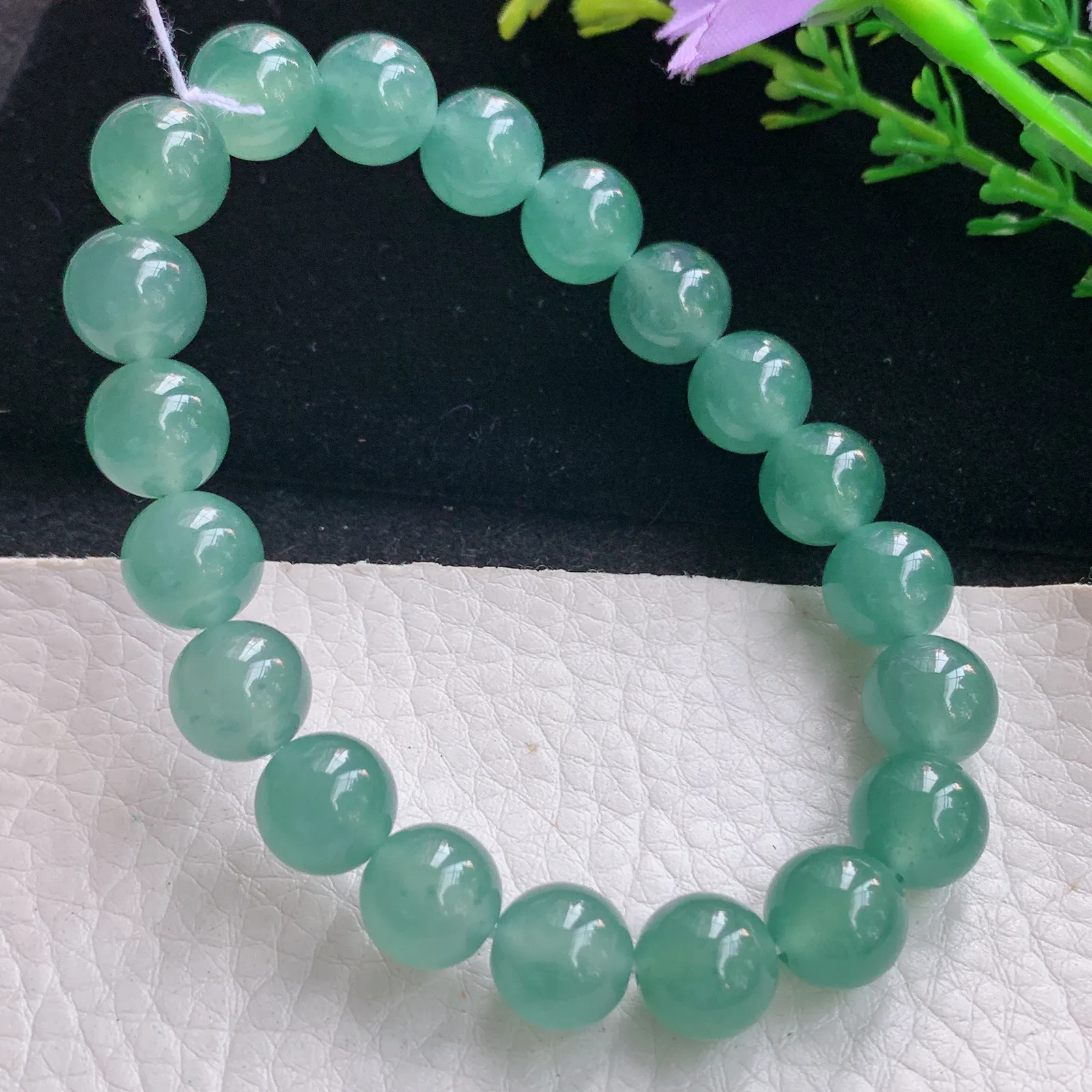 ss自然光9.8mm天然缅甸翡翠a货冰油湖水绿圆珠玉手链  玉手串