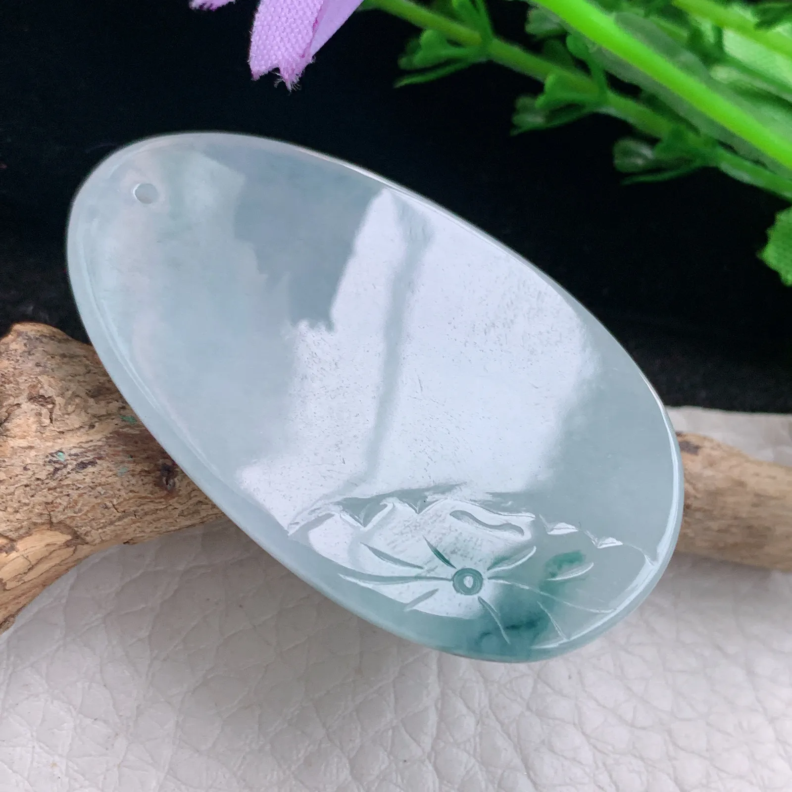 kh实拍50*30*6缅甸翡翠冰飘花开心佛 佛公玉项坠 玉挂件