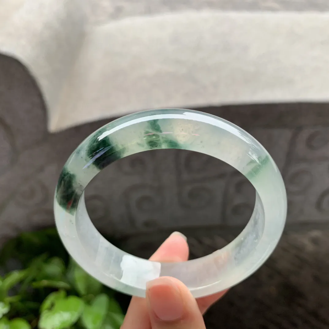 大圈口 58.5-14.8-8.4【高冰飘花正圈手镯】正圈58 59可戴