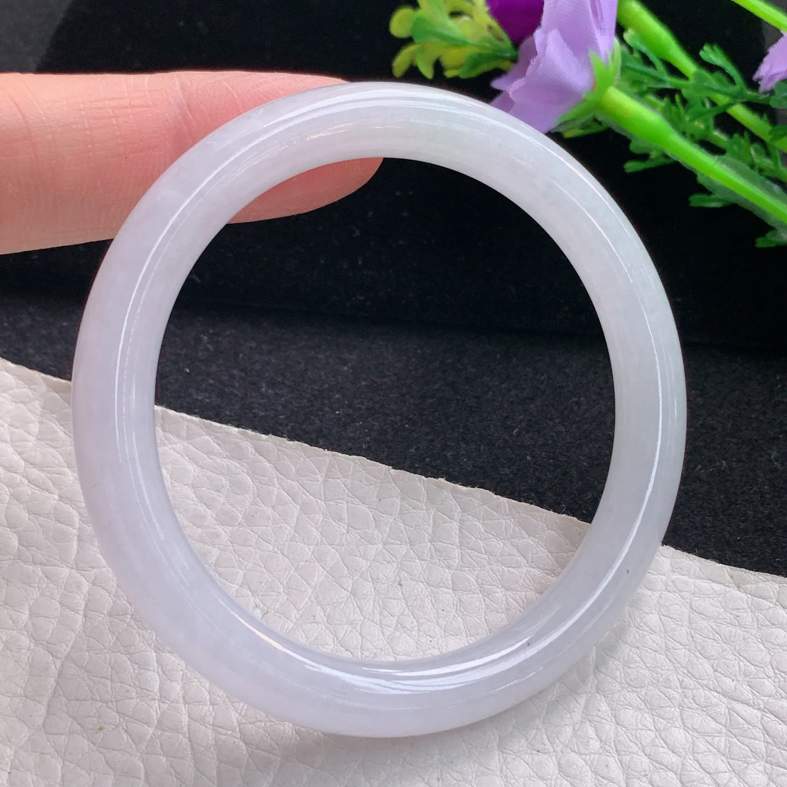 n小圈口53*7.7美人镯 缅甸翡翠a货玉手镯白月光圆条玉手环 叮当镯