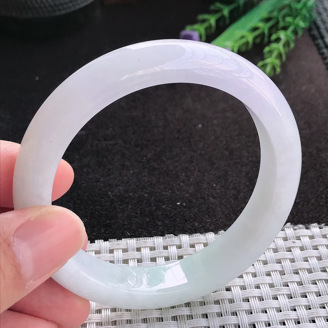 天然A货翡翠57/12.6/8.8老坑冰润起胶浅色紫罗兰手镯宽边玉镯