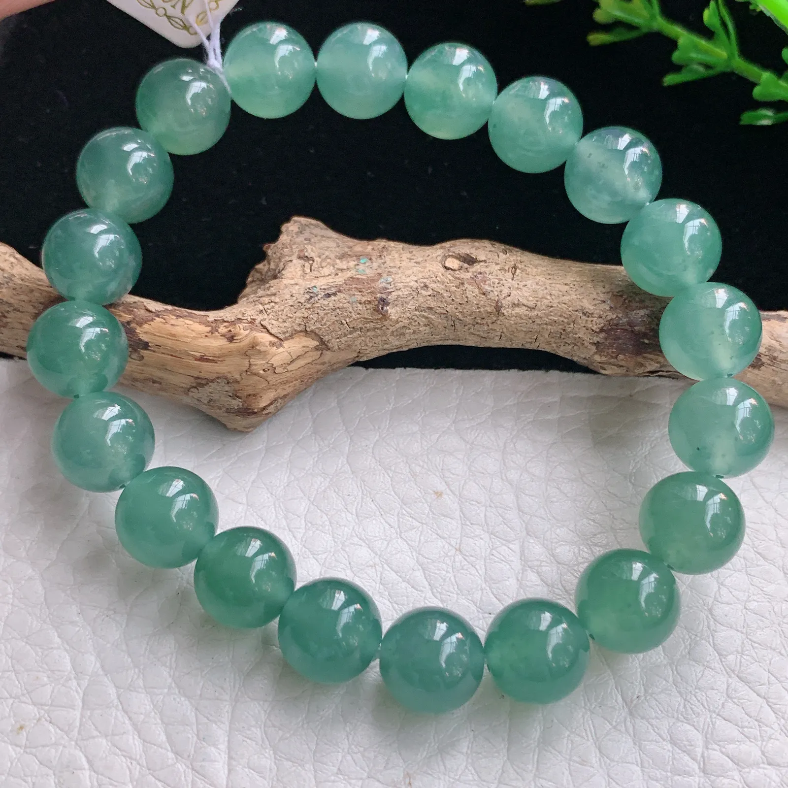 ss自然光9.8mm天然缅甸翡翠a货冰油湖水绿圆珠玉手链  玉手串