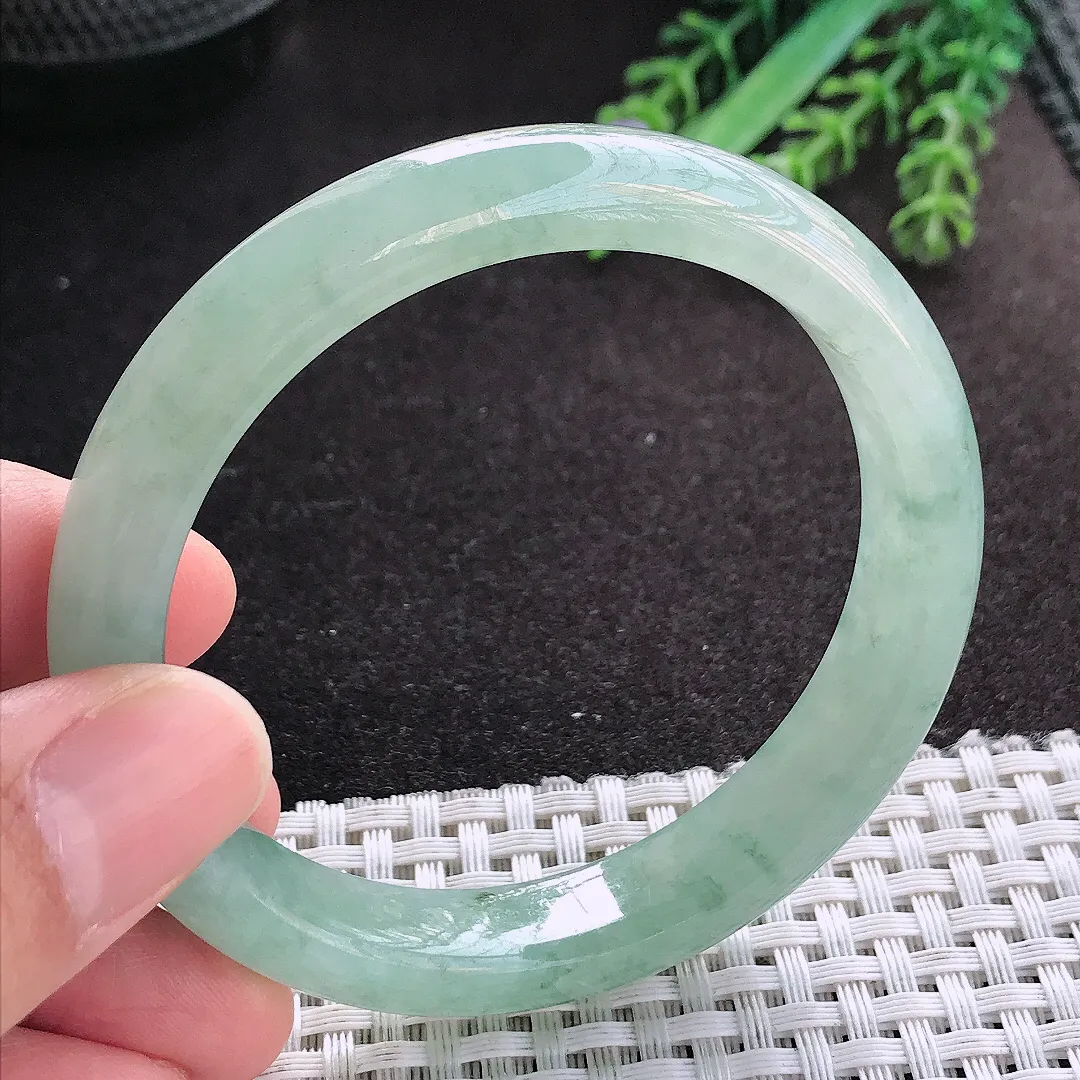 天然A货翡翠56/11.2/7.8老坑冰润起胶冰晴绿手镯宽边玉镯