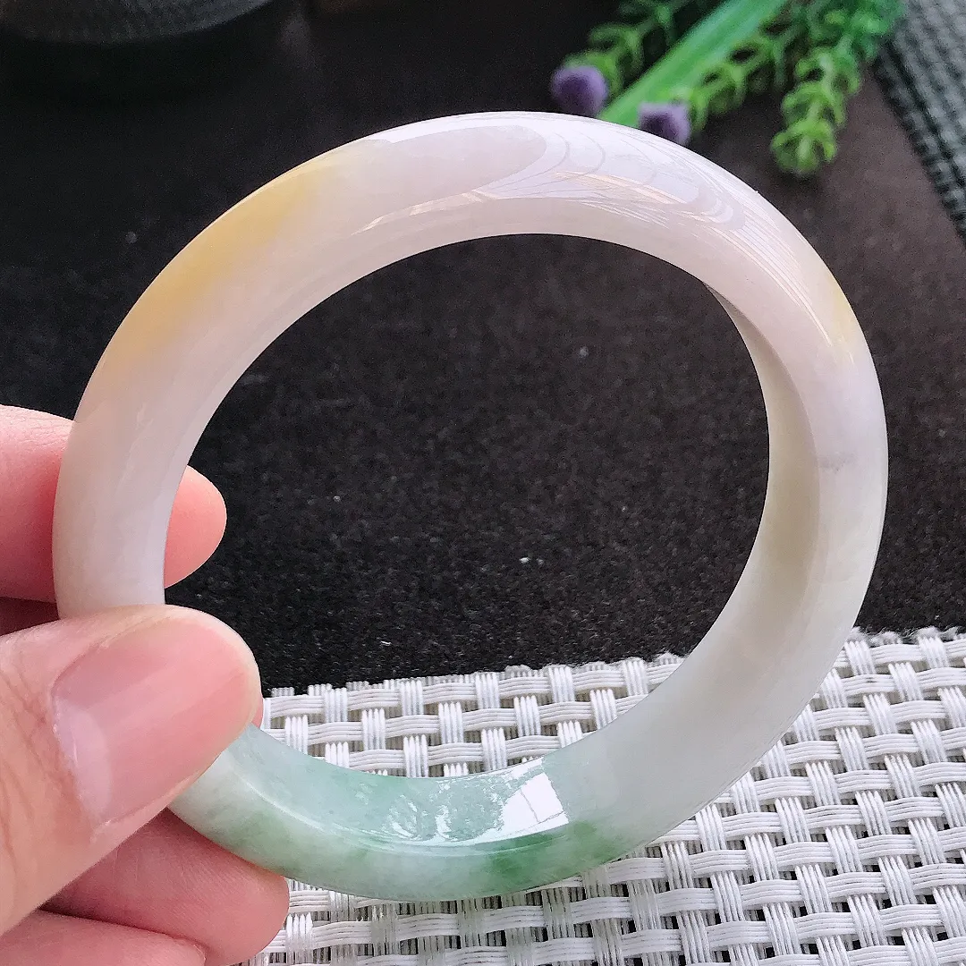 天然A货翡翠58/12.8/8.9老坑精美温润飘花手镯宽边玉镯