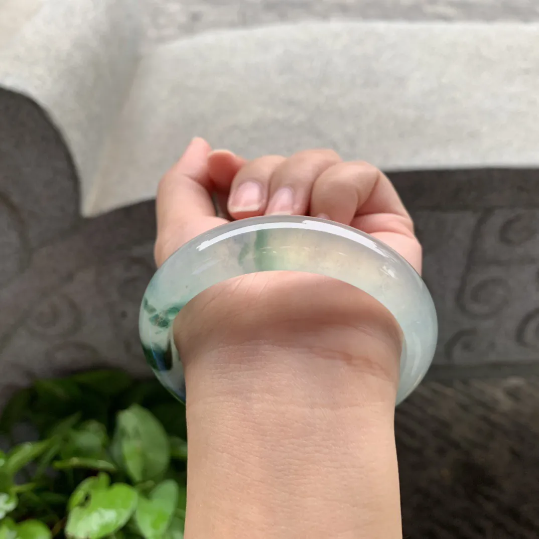 大圈口 58.5-14.8-8.4【高冰飘花正圈手镯】正圈58 59可戴