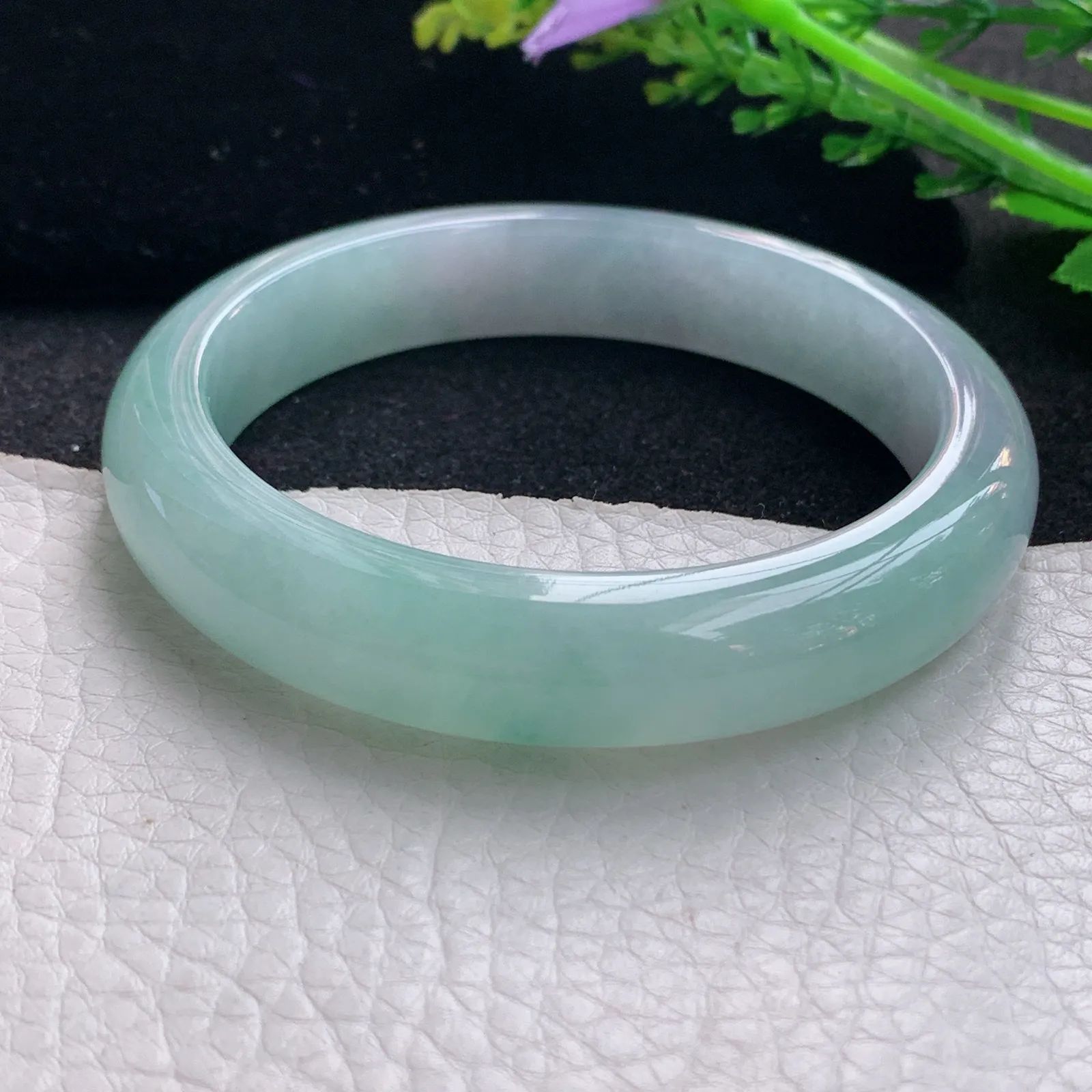 xo自然光58.5*12.5*8.5平安镯 缅甸翡翠a货玉手镯清新宽边玉手环