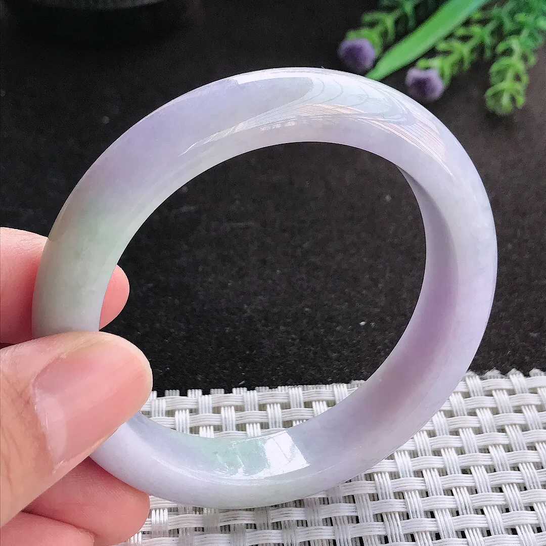 天然A货翡翠55/12.5/8.5老坑秀气温润紫罗兰手镯宽边玉镯