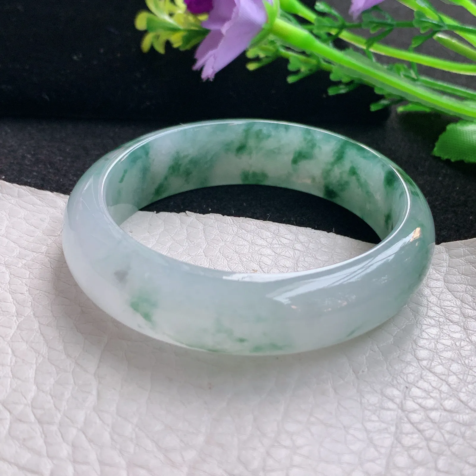 ay自然光54.5*47.8*13.9*7.2贵妃镯 缅甸翡翠a货玉手镯冰飘花蛋形玉手环