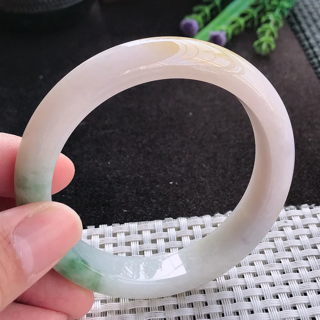 天然A货翡翠58/12.8/8.9老坑精美温润飘花手镯宽边玉镯