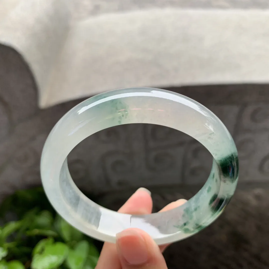 大圈口 58.5-14.8-8.4【高冰飘花正圈手镯】正圈58 59可戴