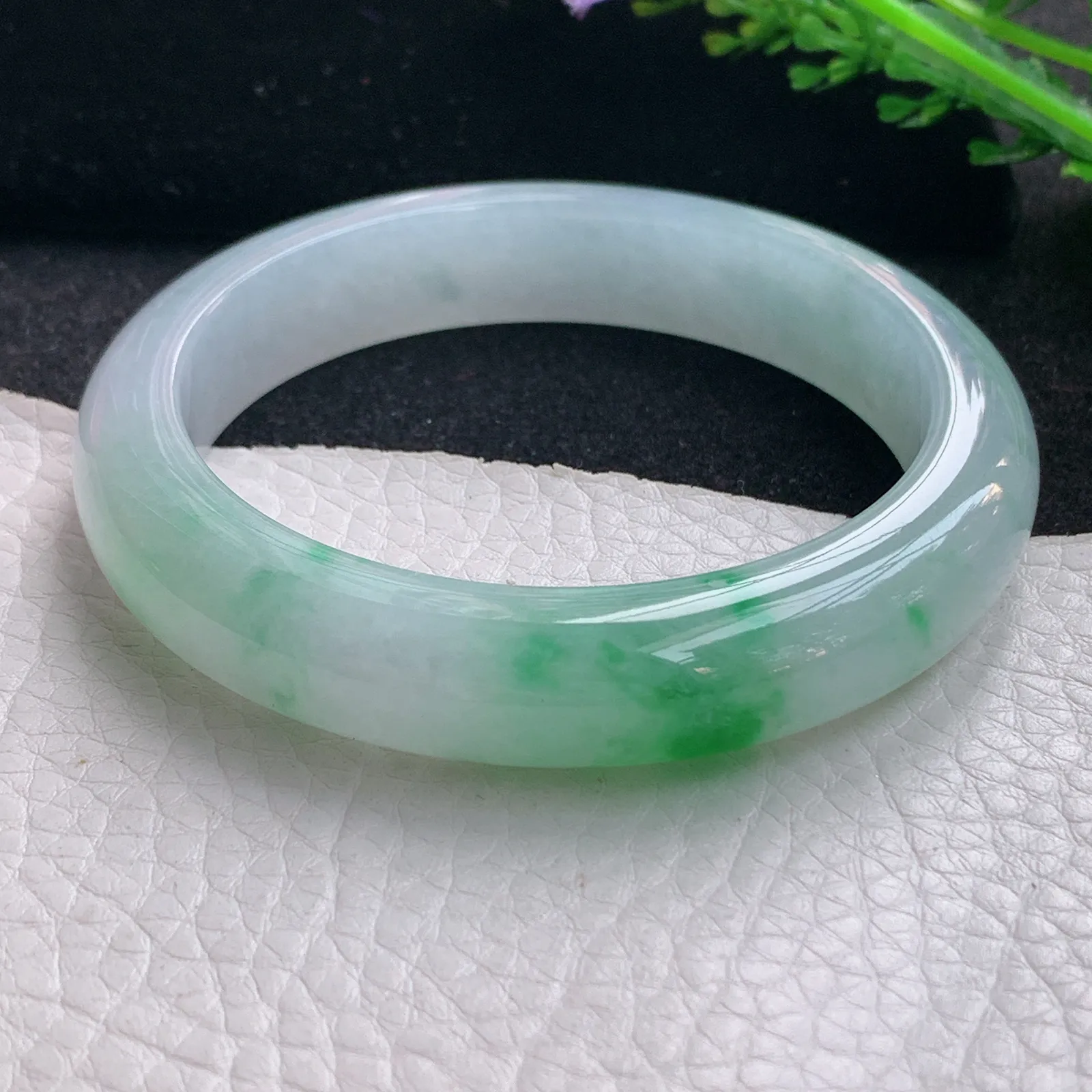 xo自然光58*12.5*9平安镯 缅甸翡翠a货玉手镯冰阳绿宽边玉手环