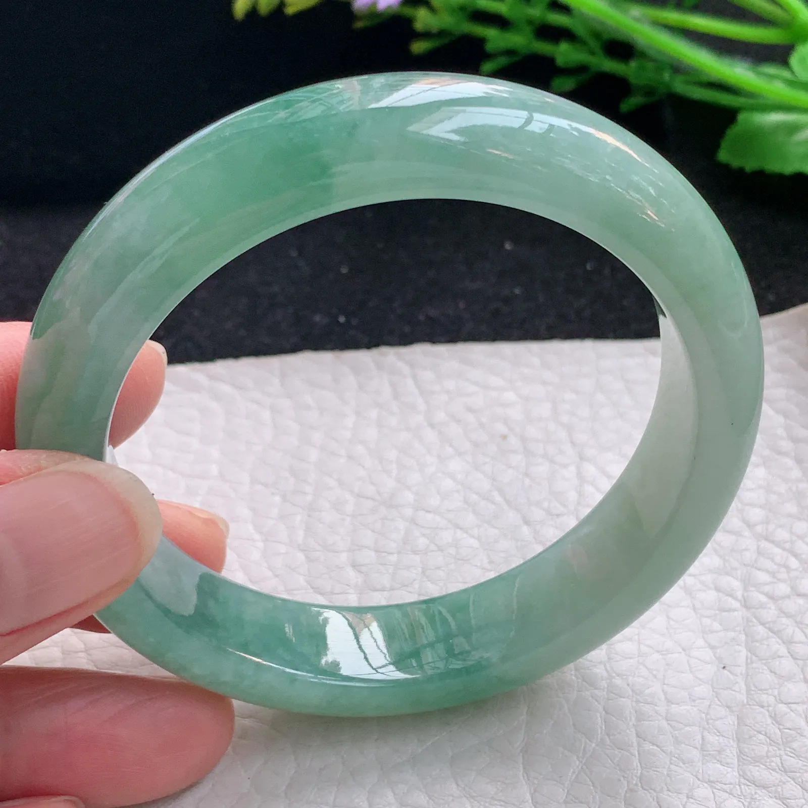 js自然光56*13.5*8.3平安镯 缅甸翡翠a货玉手镯冰润韵味宽边玉手环