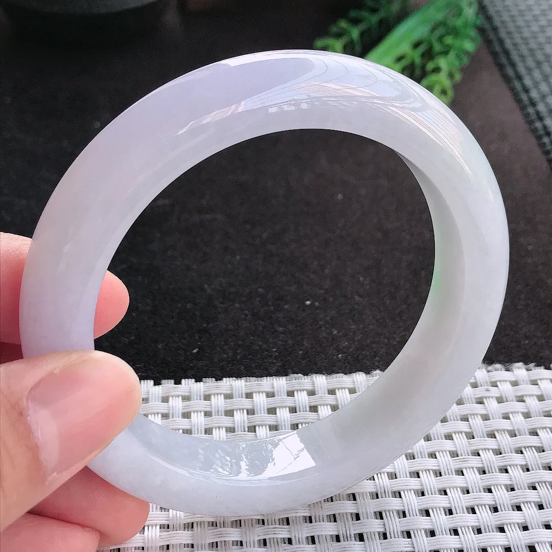 天然A货翡翠59.5/13/10老坑秀气冰润紫罗兰手镯宽边玉镯