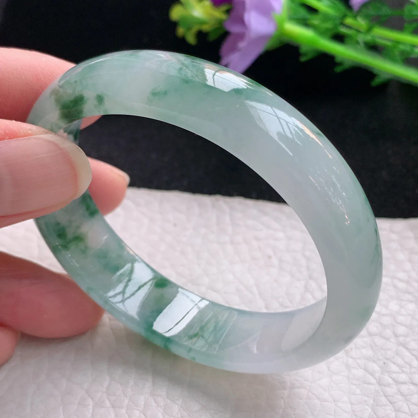 ay自然光54.5*47.8*13.9*7.2贵妃镯 缅甸翡翠a货玉手镯冰飘花蛋形玉手环