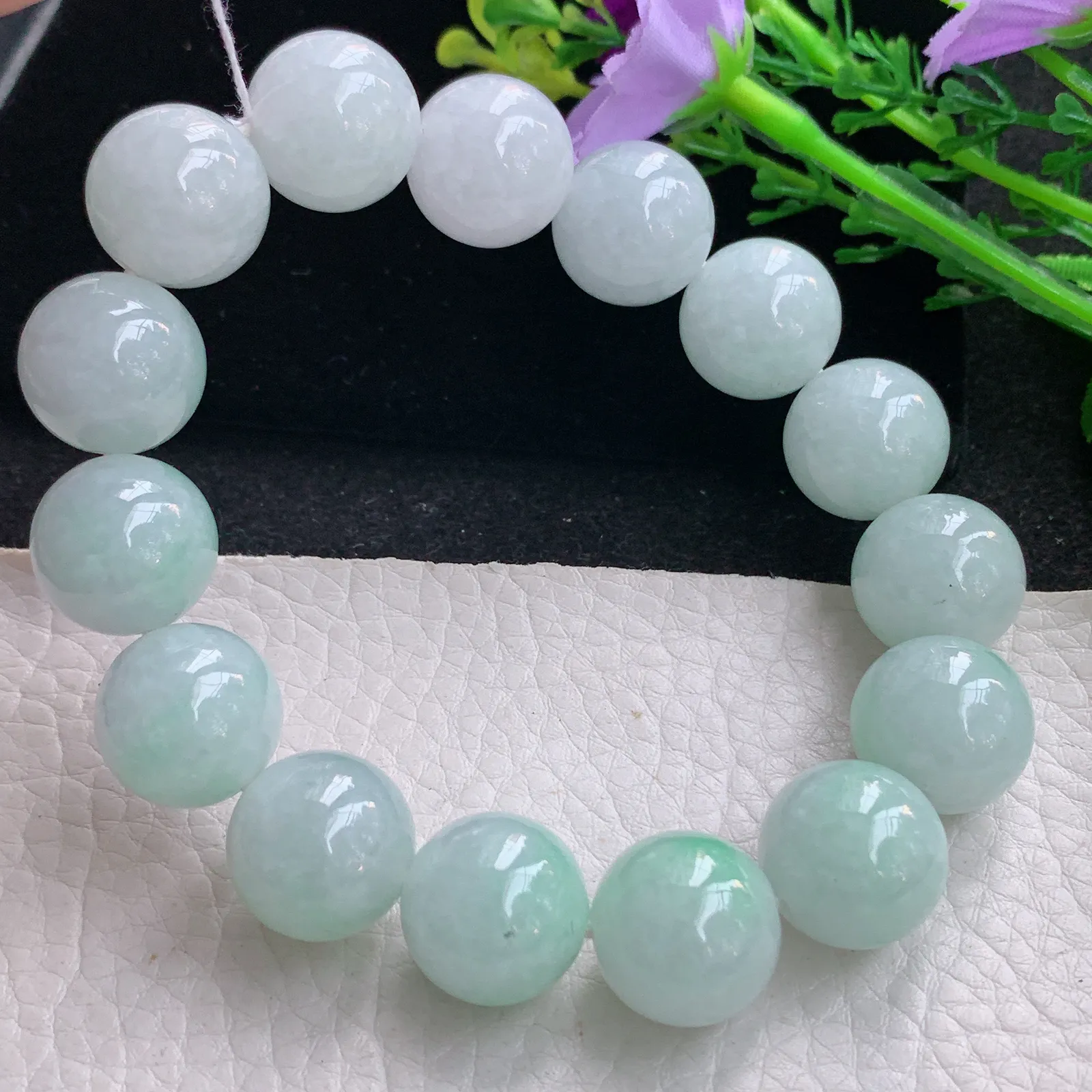 ss自然光15mm天然缅甸翡翠a货大颗粒浅绿圆珠玉手链  玉手串