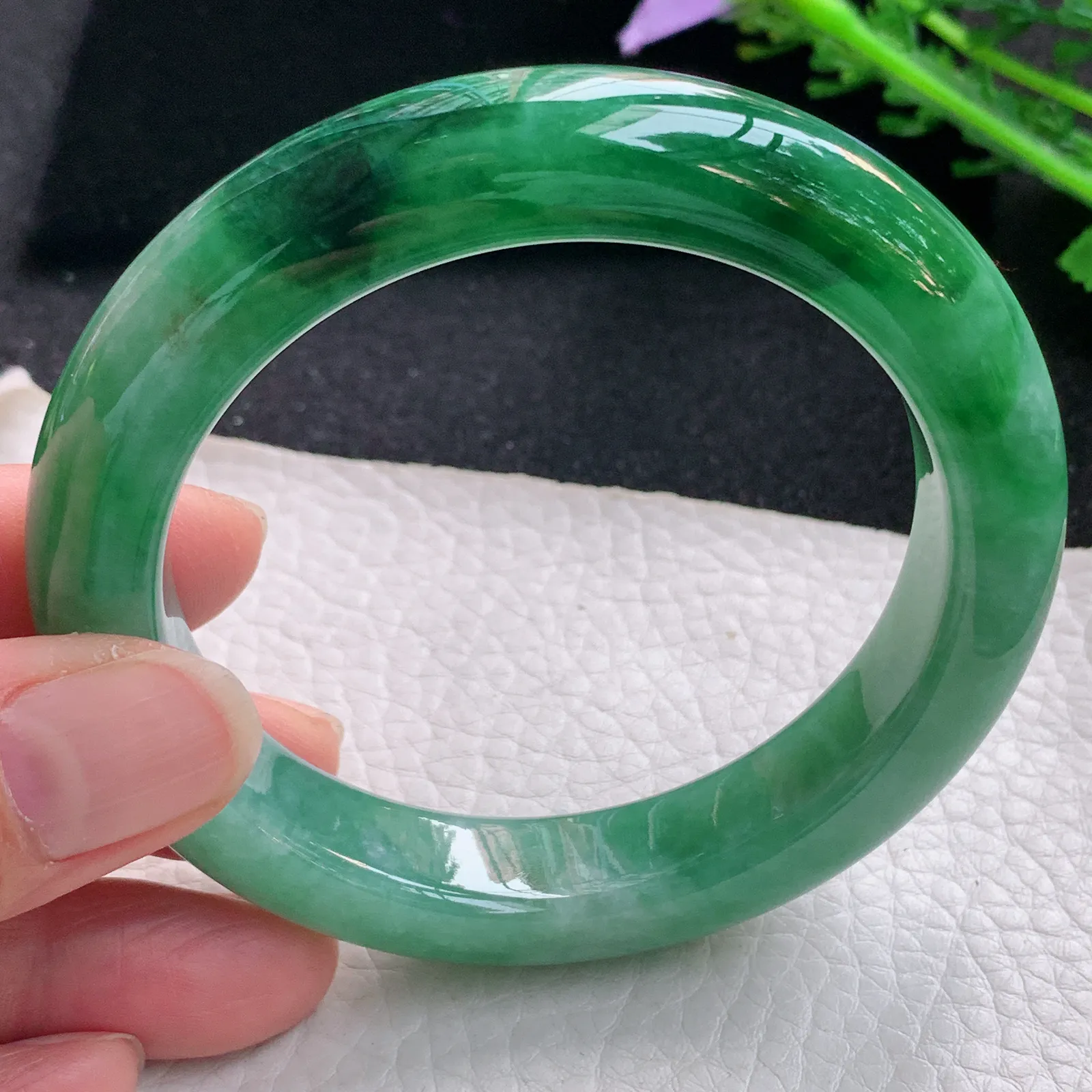 xo自然光58.8*12.8*10.2平安镯 缅甸翡翠a货玉手镯辣绿厚装宽边玉手环