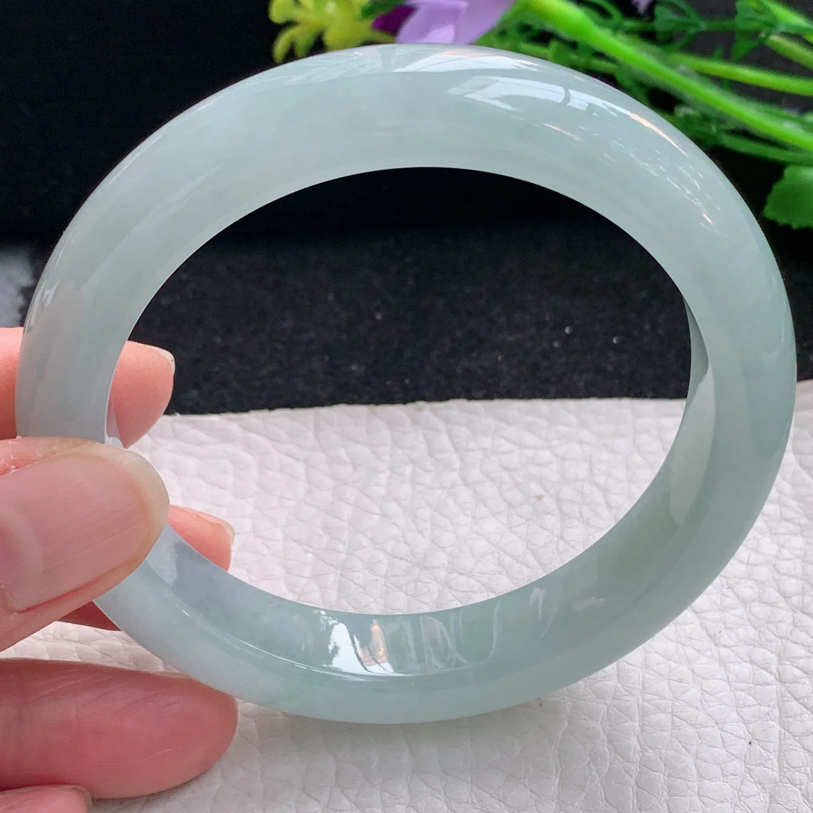 nr自然光59*12.3*9平安镯 缅甸翡翠a货玉手镯清漆冰润浅绿宽边玉手环