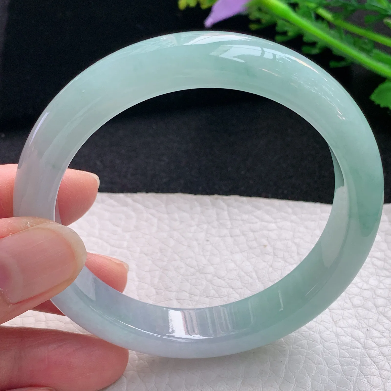 xo自然光58.5*12.5*8.5平安镯 缅甸翡翠a货玉手镯清新宽边玉手环