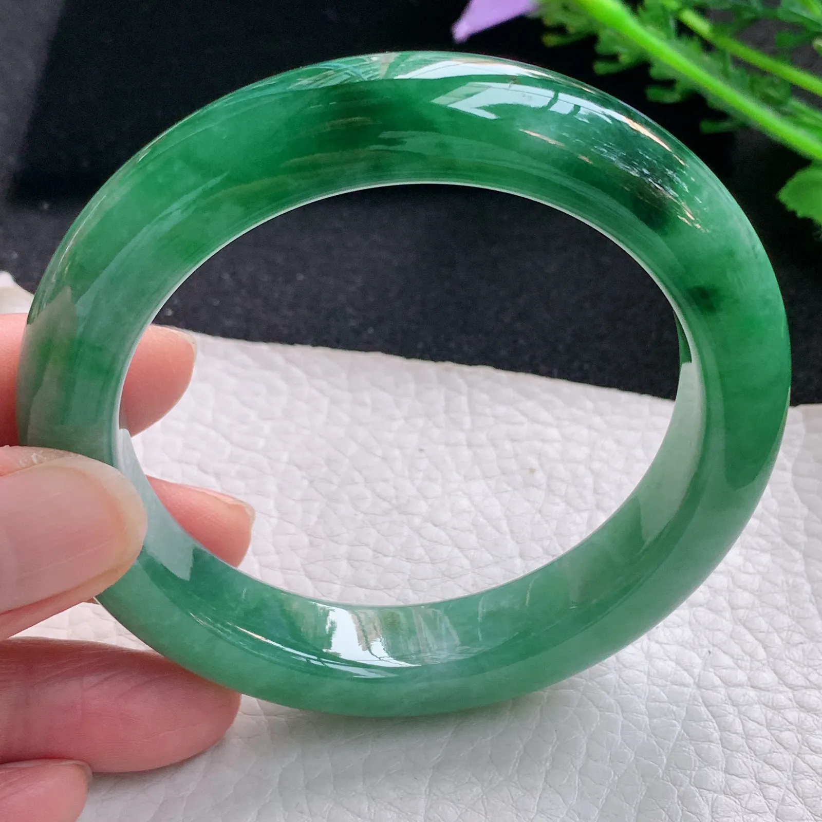 xo自然光58.8*12.8*10.2平安镯 缅甸翡翠a货玉手镯辣绿厚装宽边玉手环