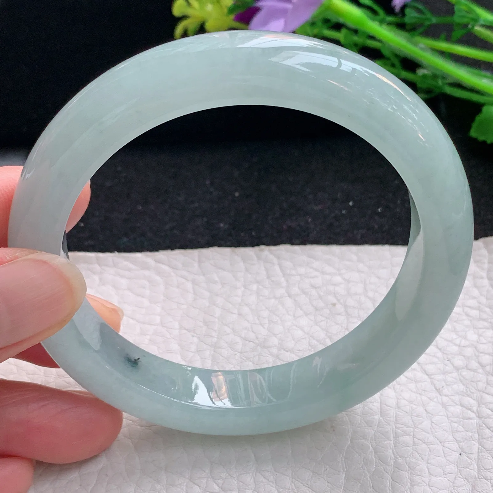 nr自然光59*12.3*9平安镯 缅甸翡翠a货玉手镯清漆冰润浅绿宽边玉手环