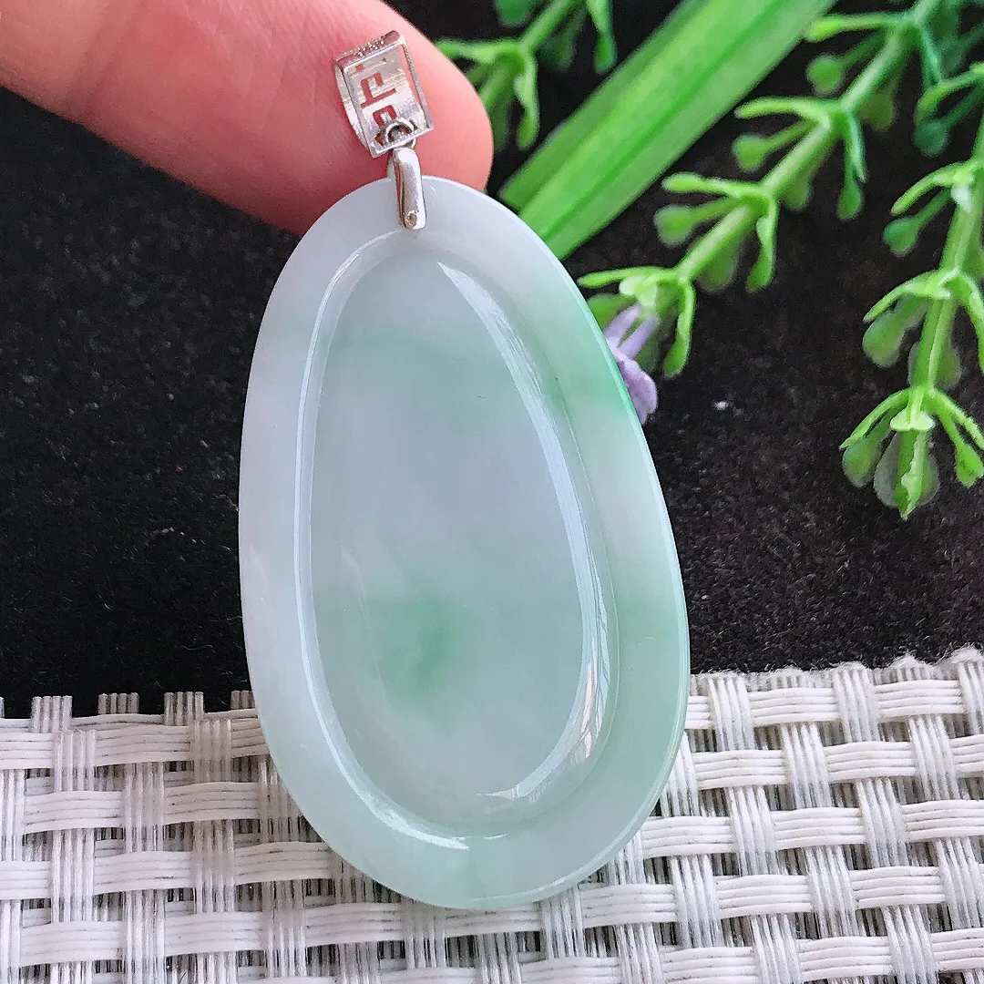 天然A货翡翠44/26.5/5.6老坑18k金镶嵌秀气飘绿鹦鹉吊坠翡翠玉喜上眉梢