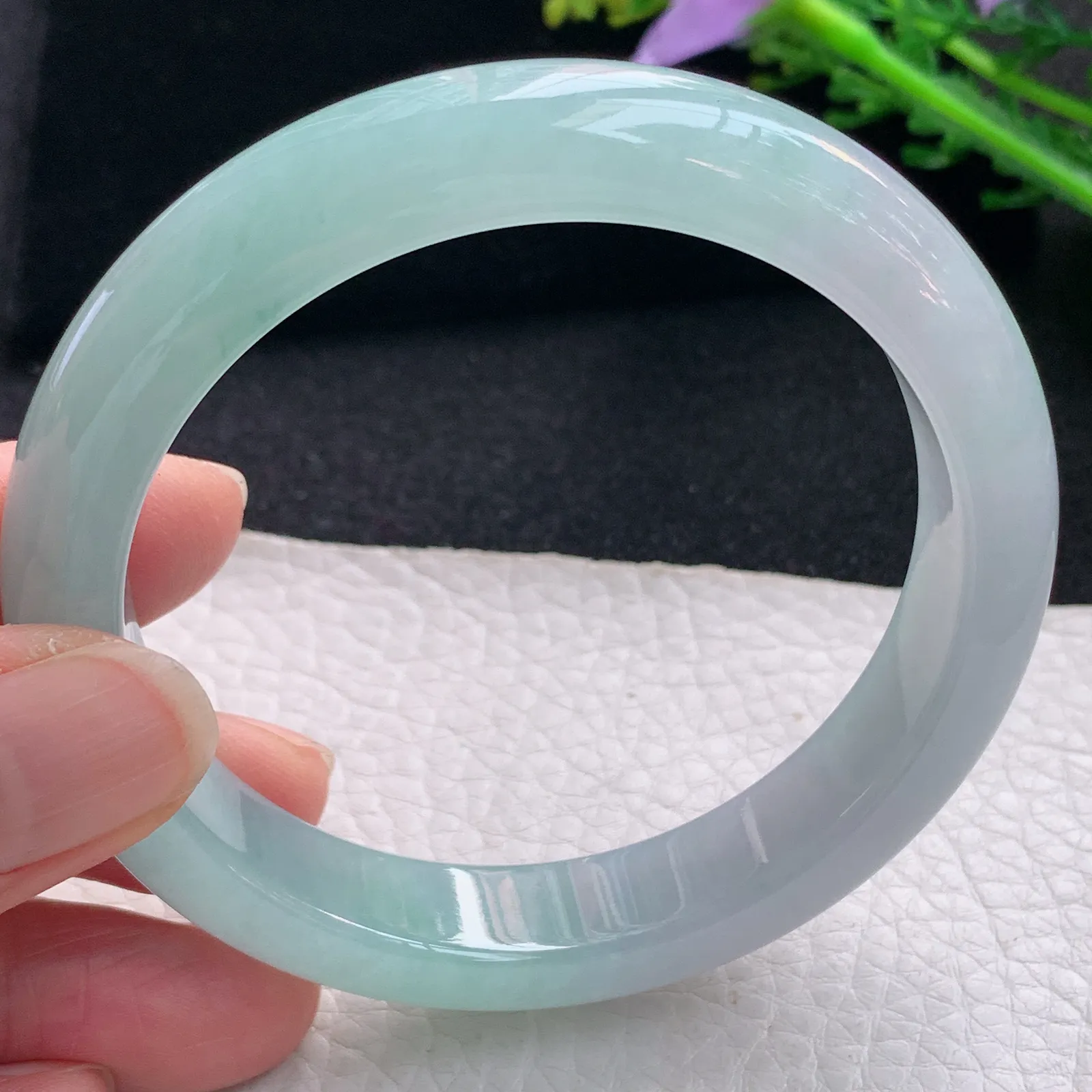 xo自然光58.5*12.5*8.5平安镯 缅甸翡翠a货玉手镯清新宽边玉手环