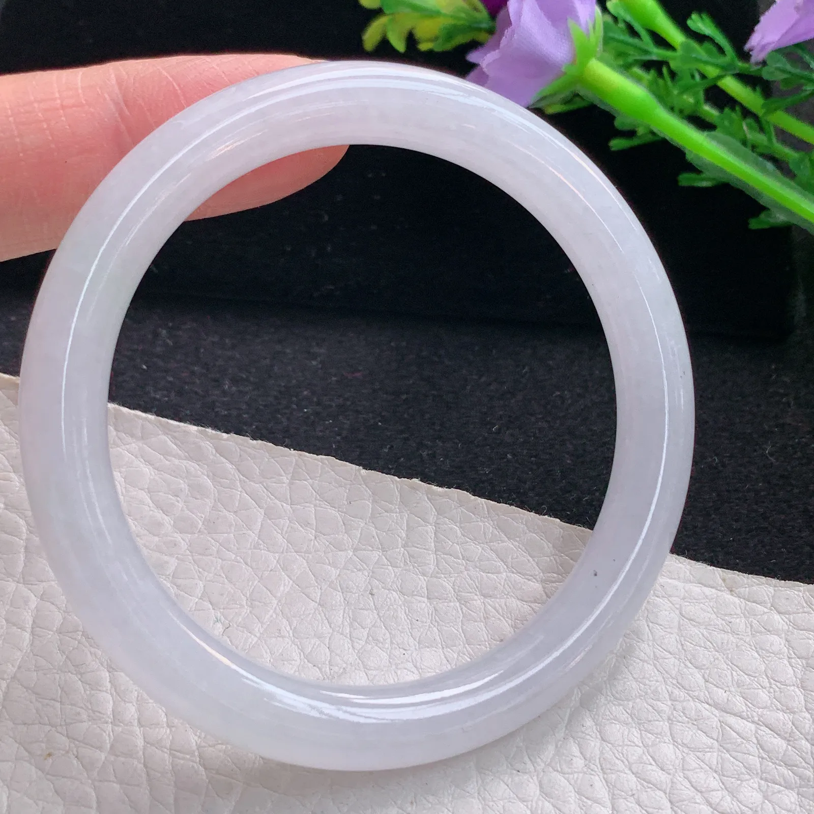 n小圈口53*7.7美人镯 缅甸翡翠a货玉手镯白月光圆条玉手环 叮当镯