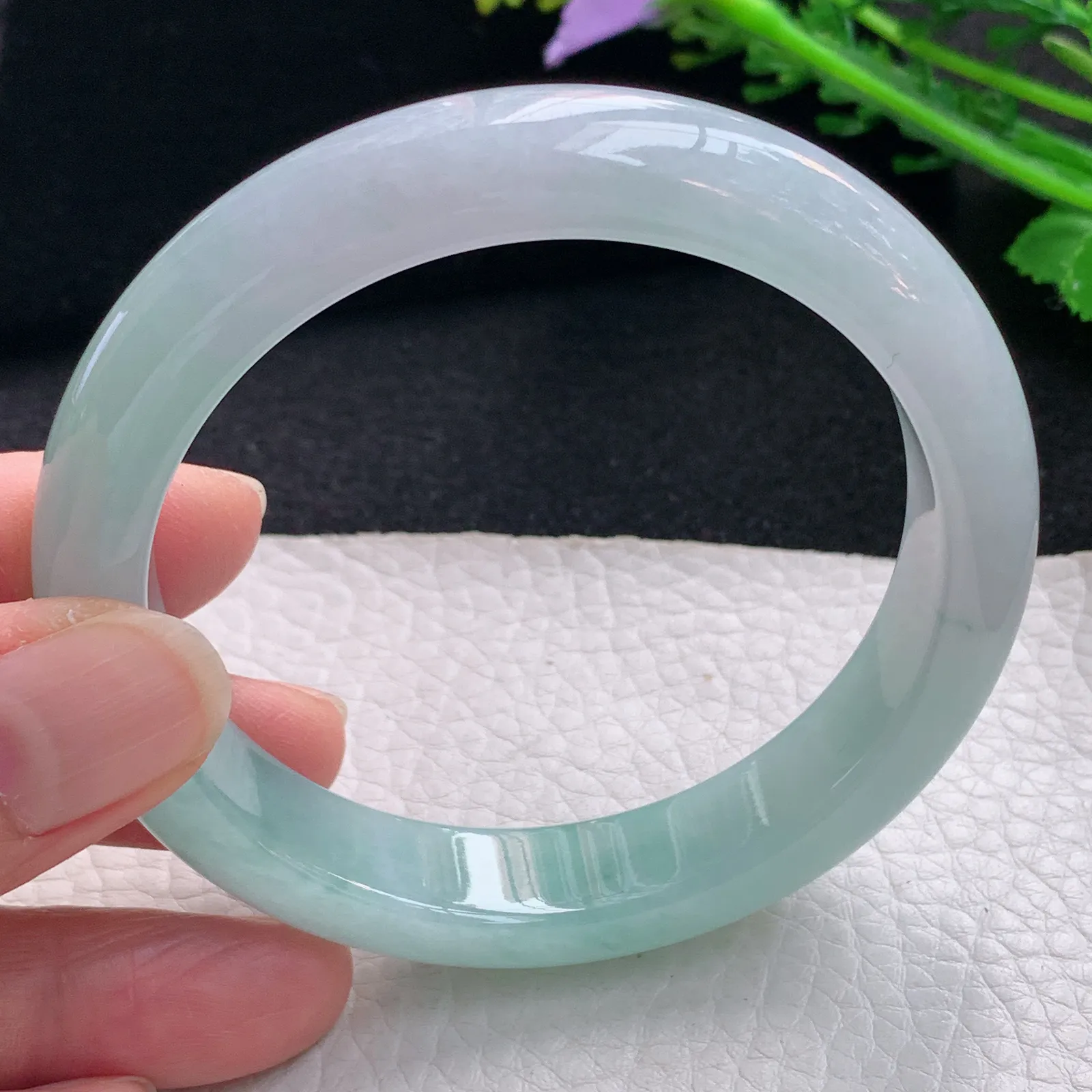 xo自然光58.5*12.5*8.5平安镯 缅甸翡翠a货玉手镯清新宽边玉手环