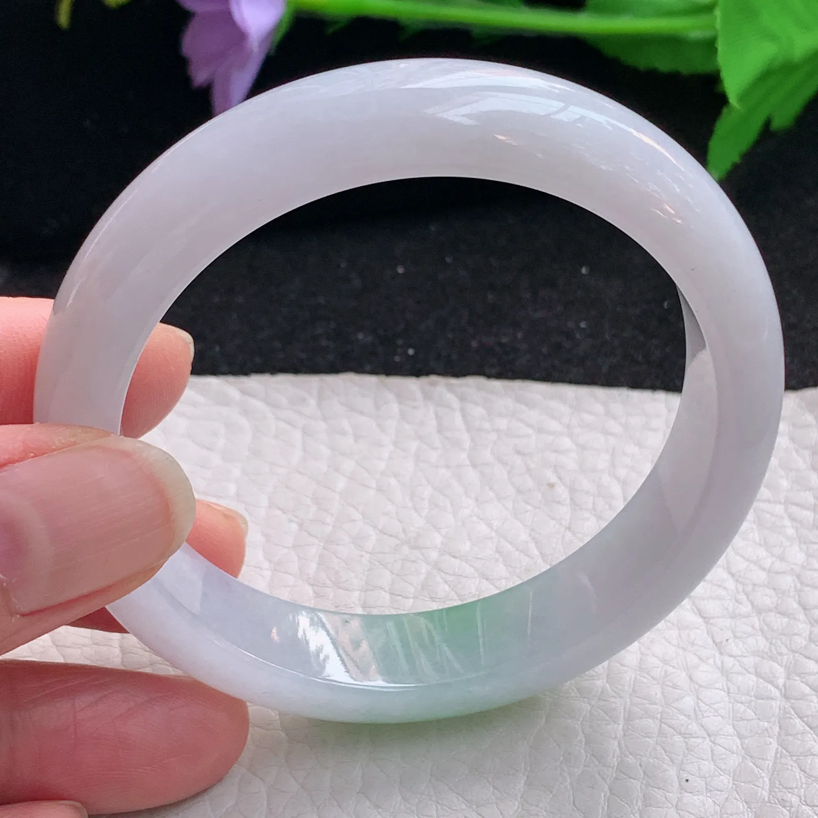 yh自然光55*12.8*7.8平安镯 缅甸翡翠a货玉手镯飘绿宽边玉手环