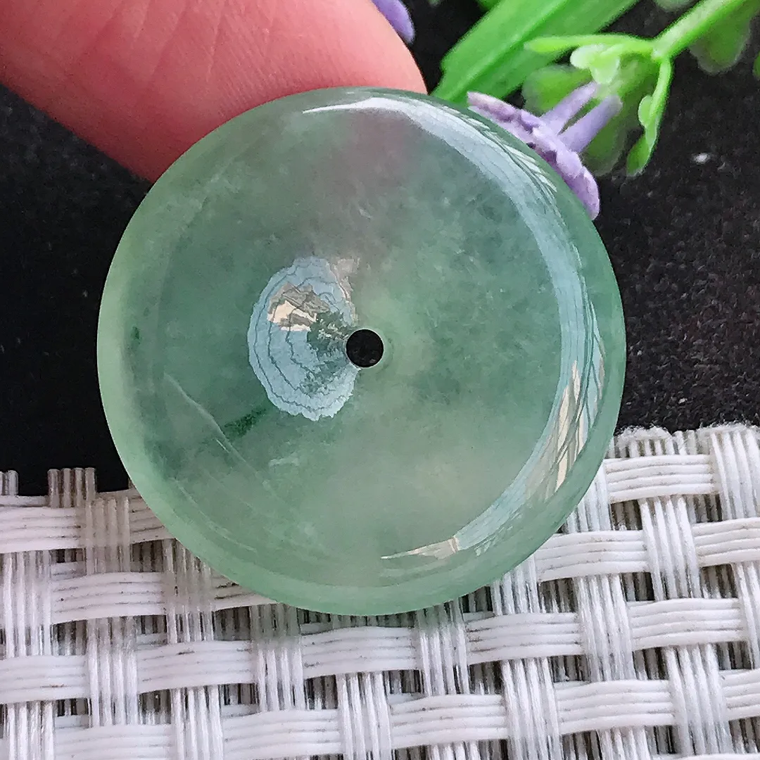 天然A货翡翠26.8/4.7老坑冰种果冻胶冰晴绿平安扣吊坠翡翠玉挂件