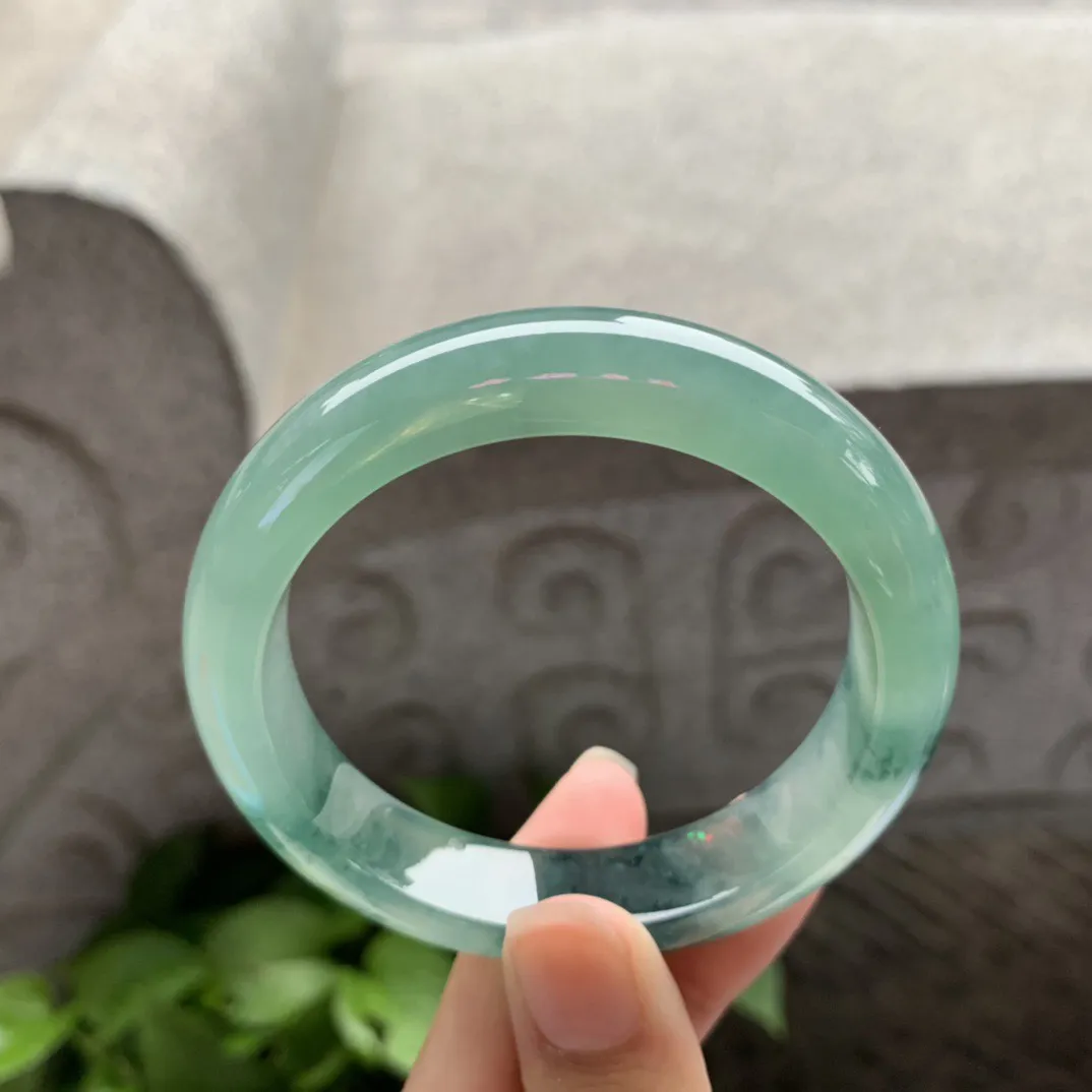 小圈口53-12.4-8.4 【冰种飘花正圈手镯】正圈53 54可戴 冰透水润