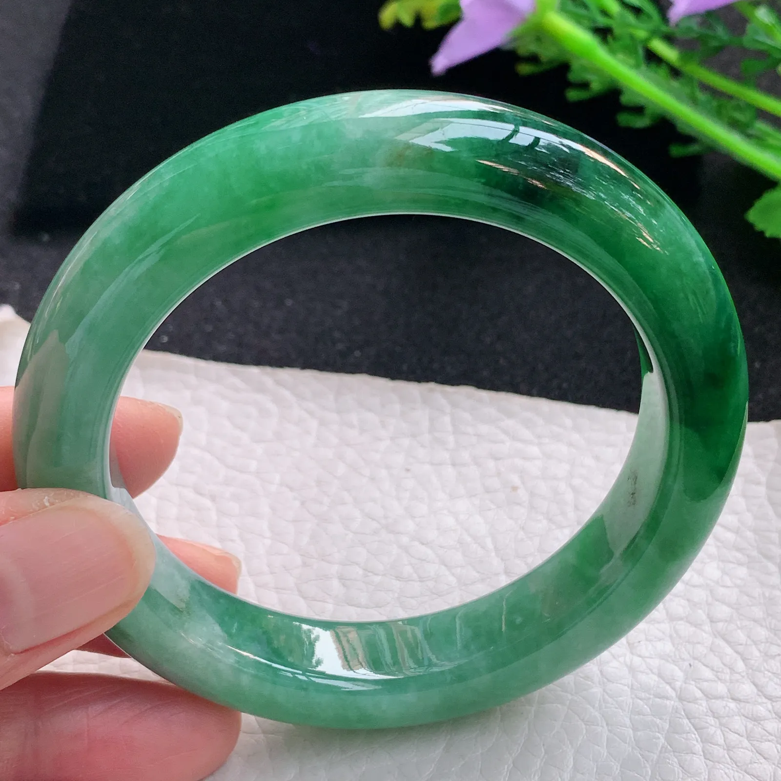 xo自然光58.8*12.8*10.2平安镯 缅甸翡翠a货玉手镯辣绿厚装宽边玉手环