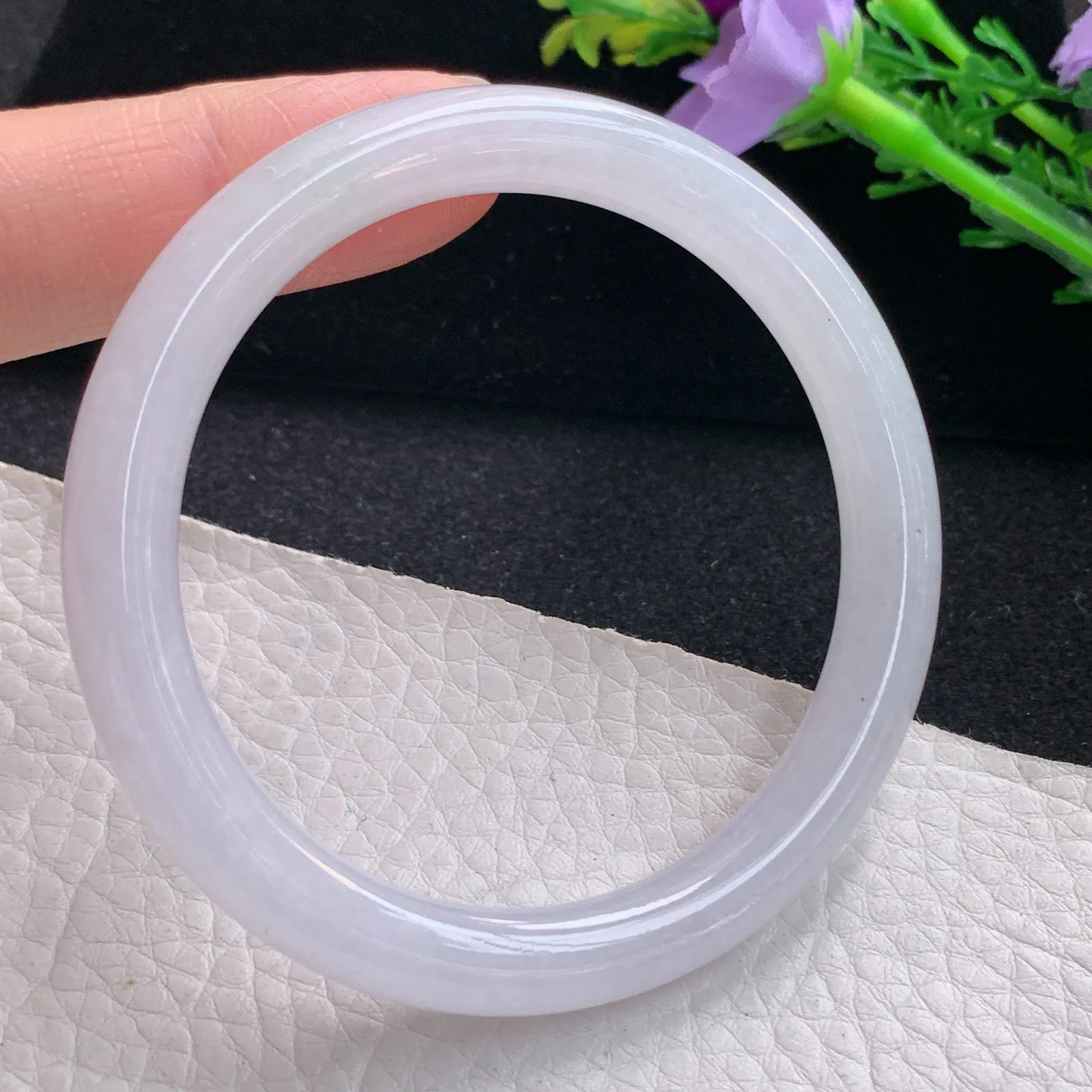 n小圈口53*7.7美人镯 缅甸翡翠a货玉手镯白月光圆条玉手环 叮当镯