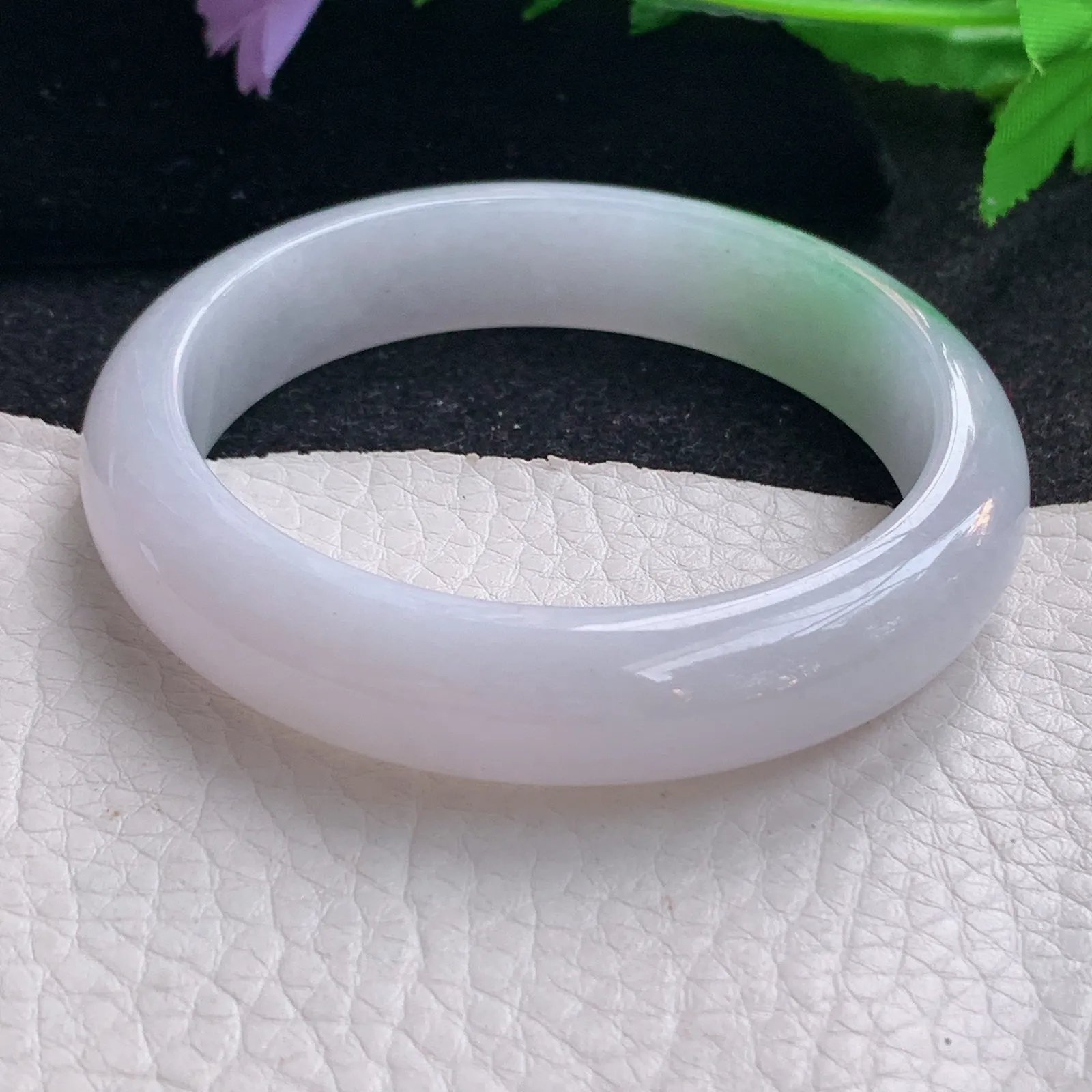 yh自然光55*12.8*7.8平安镯 缅甸翡翠a货玉手镯飘绿宽边玉手环