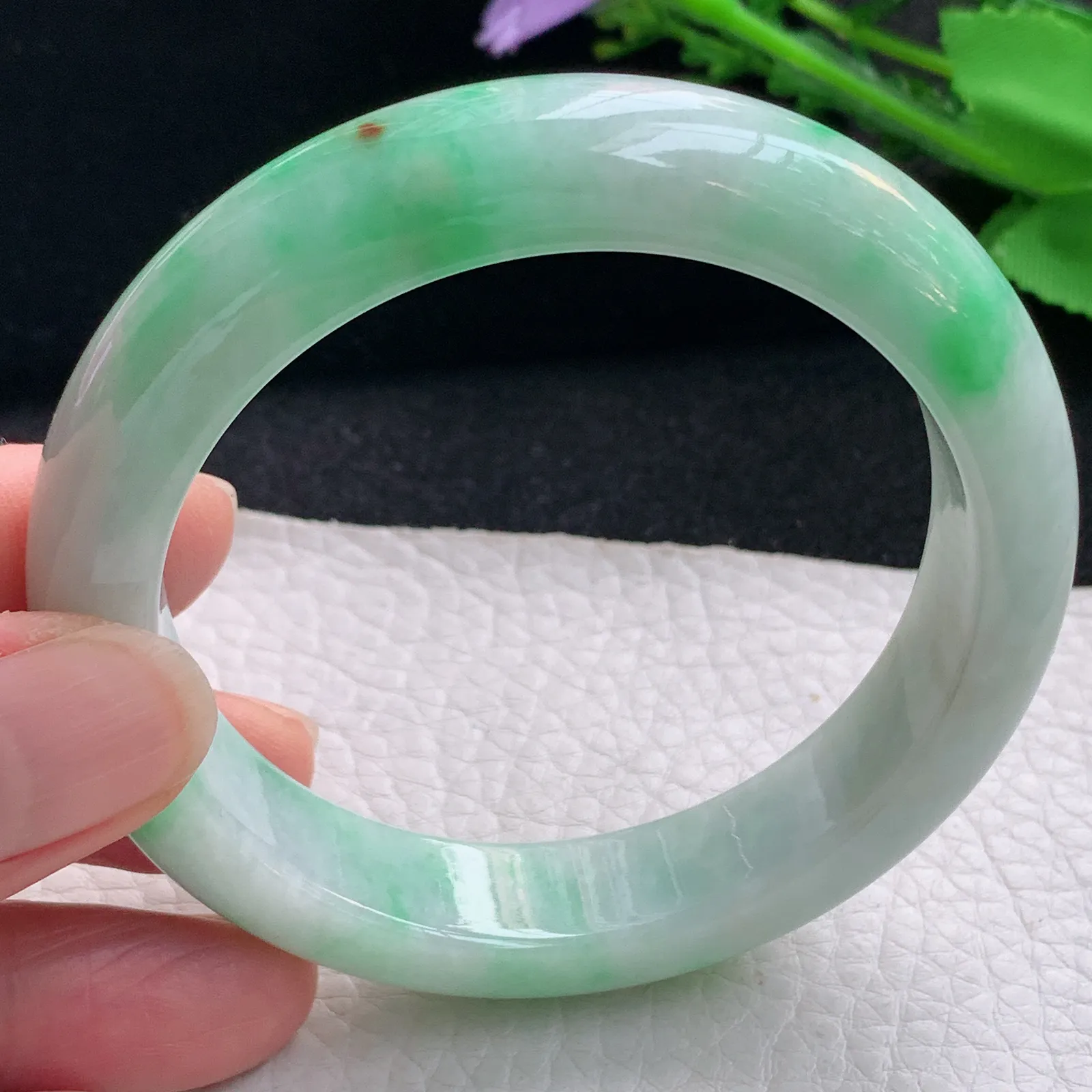 ss自然光57*13.2*9平安镯 缅甸翡翠a货玉手镯飘绿宽边玉手环