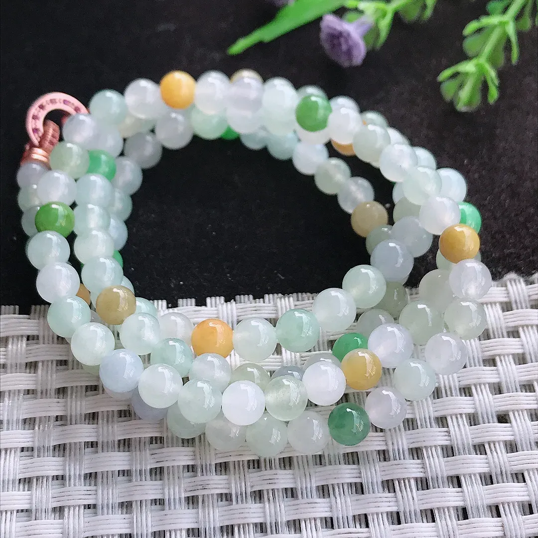 天然A货翡翠5.8/11.8颗老坑冰润水灵三彩圆珠项链翡翠玉珠