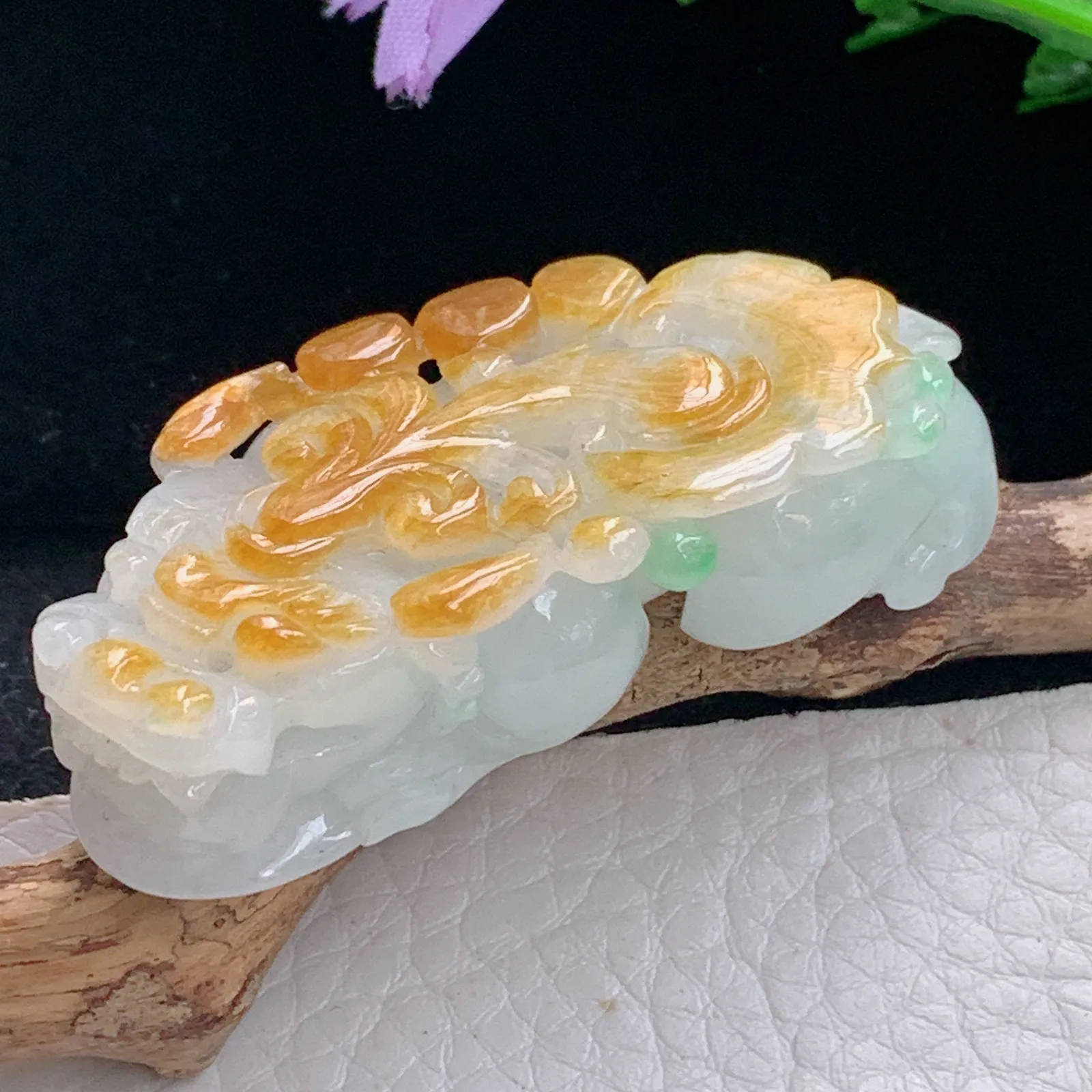 ws实拍50.8*23.6*15缅甸翡翠精雕三彩招财貔貅 玉皮休玉吊坠 玉挂件