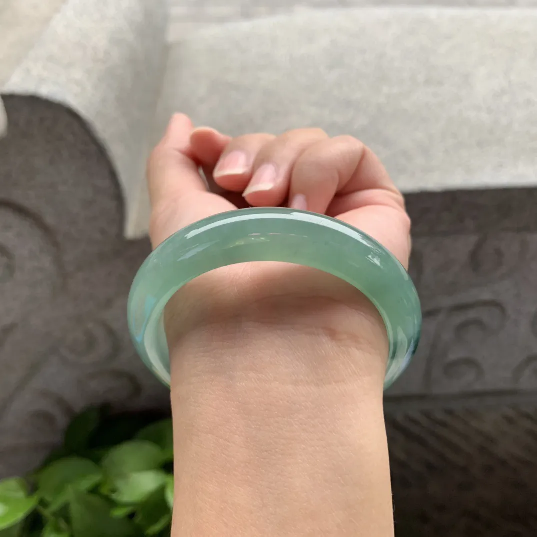 小圈口53-12.4-8.4 【冰种飘花正圈手镯】正圈53 54可戴 冰透水润