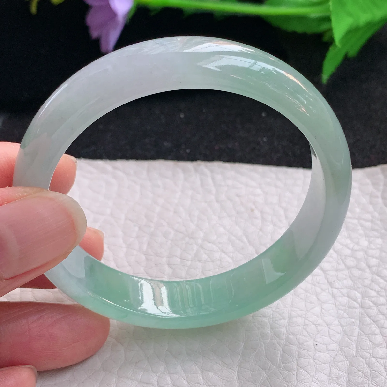 z小圈口53*12.5*6.6平安镯 缅甸翡翠a货玉手镯冰润宽边玉手环