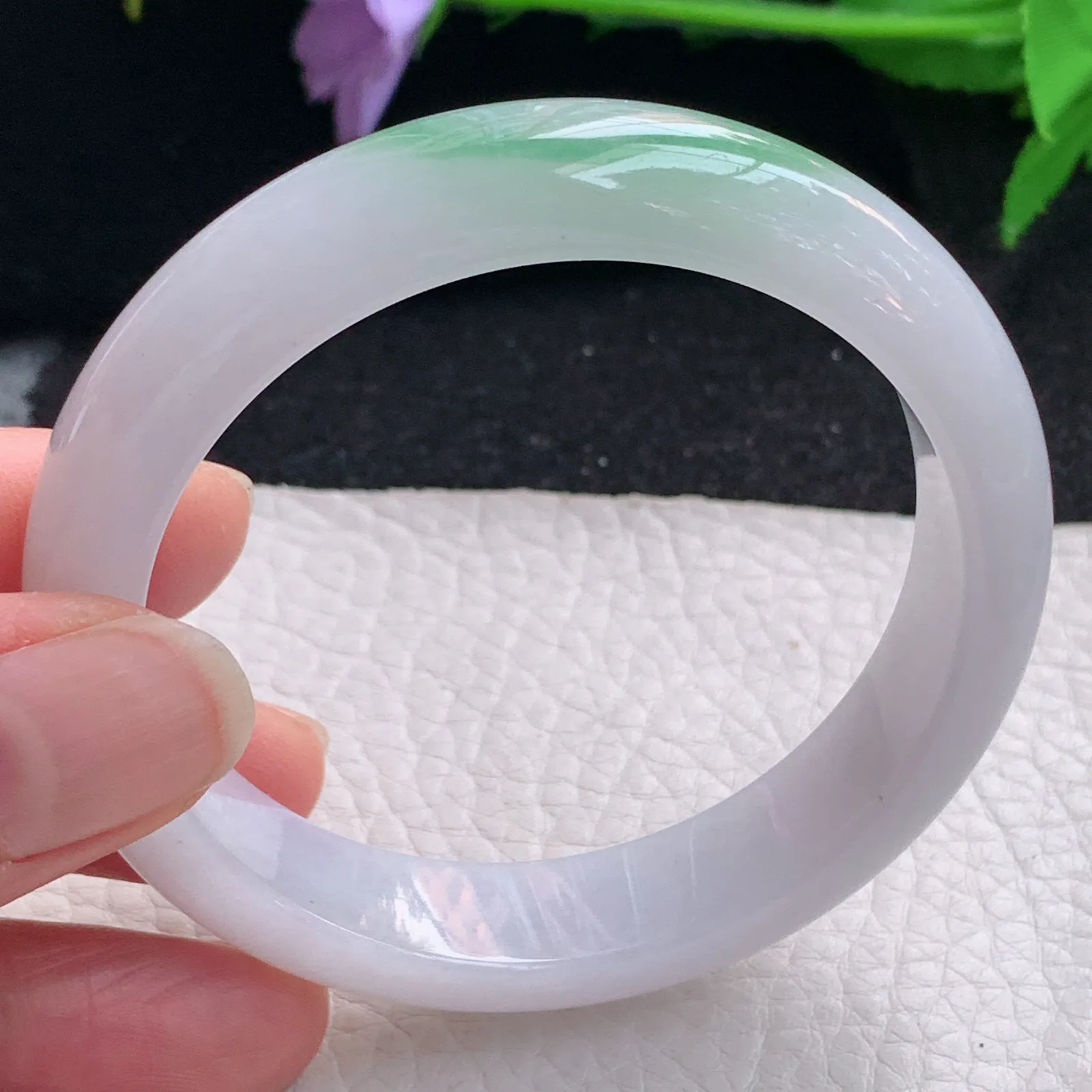 yh自然光55*12.8*7.8平安镯 缅甸翡翠a货玉手镯飘绿宽边玉手环