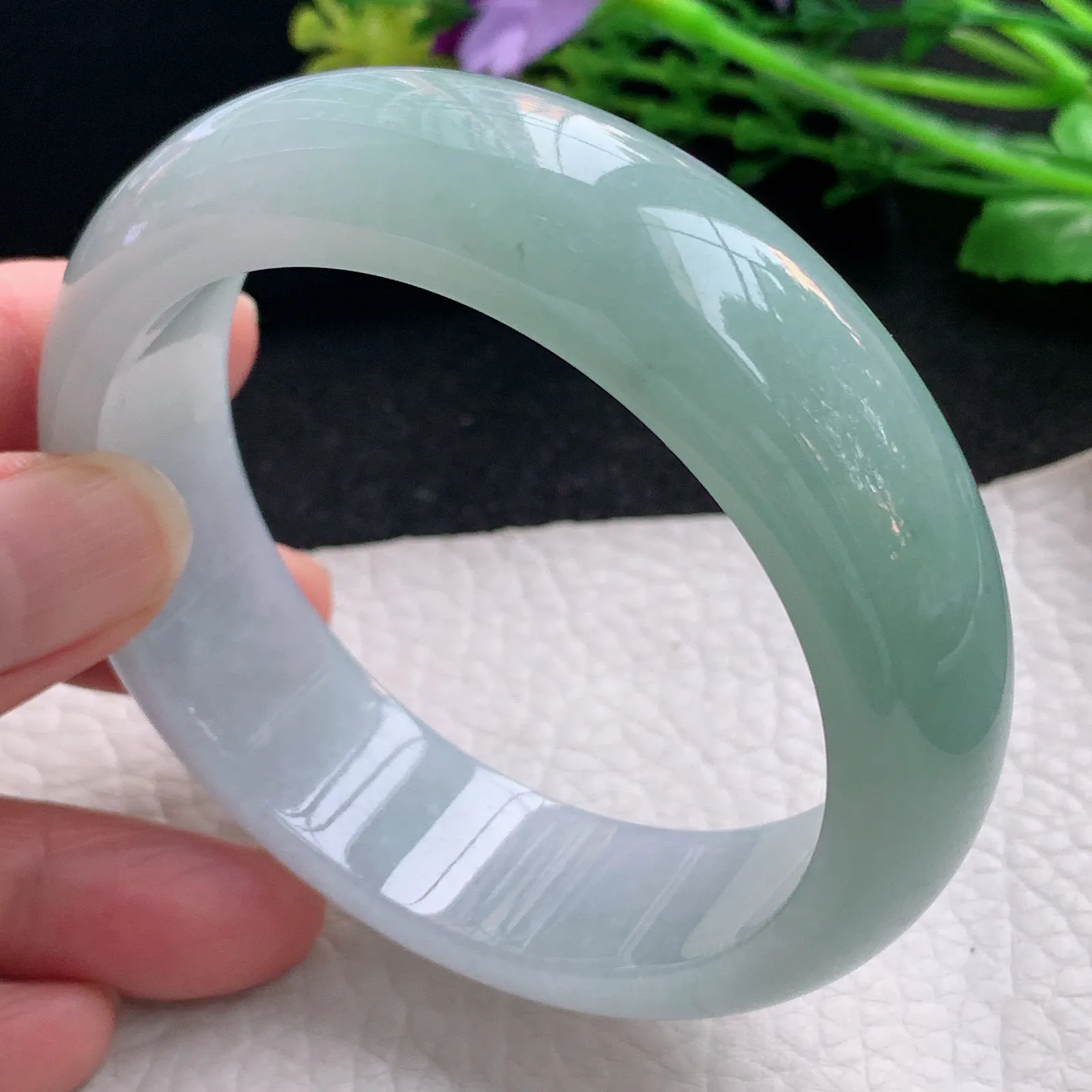 nr自然光58.5*17.5*8.5轮胎镯 缅甸翡翠a货玉手镯半山水厚装玉手环