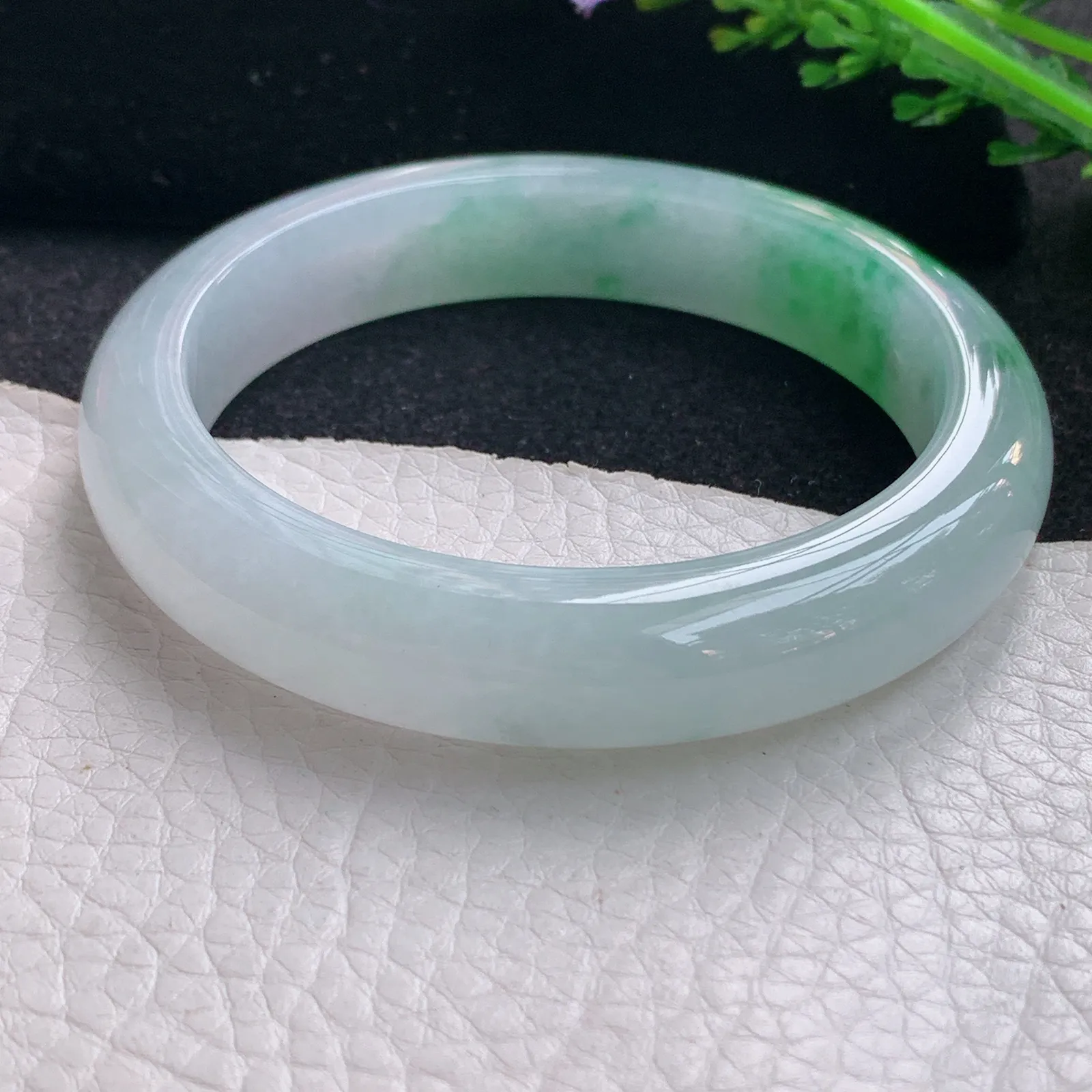 xo自然光58*12.5*9平安镯 缅甸翡翠a货玉手镯冰阳绿宽边玉手环