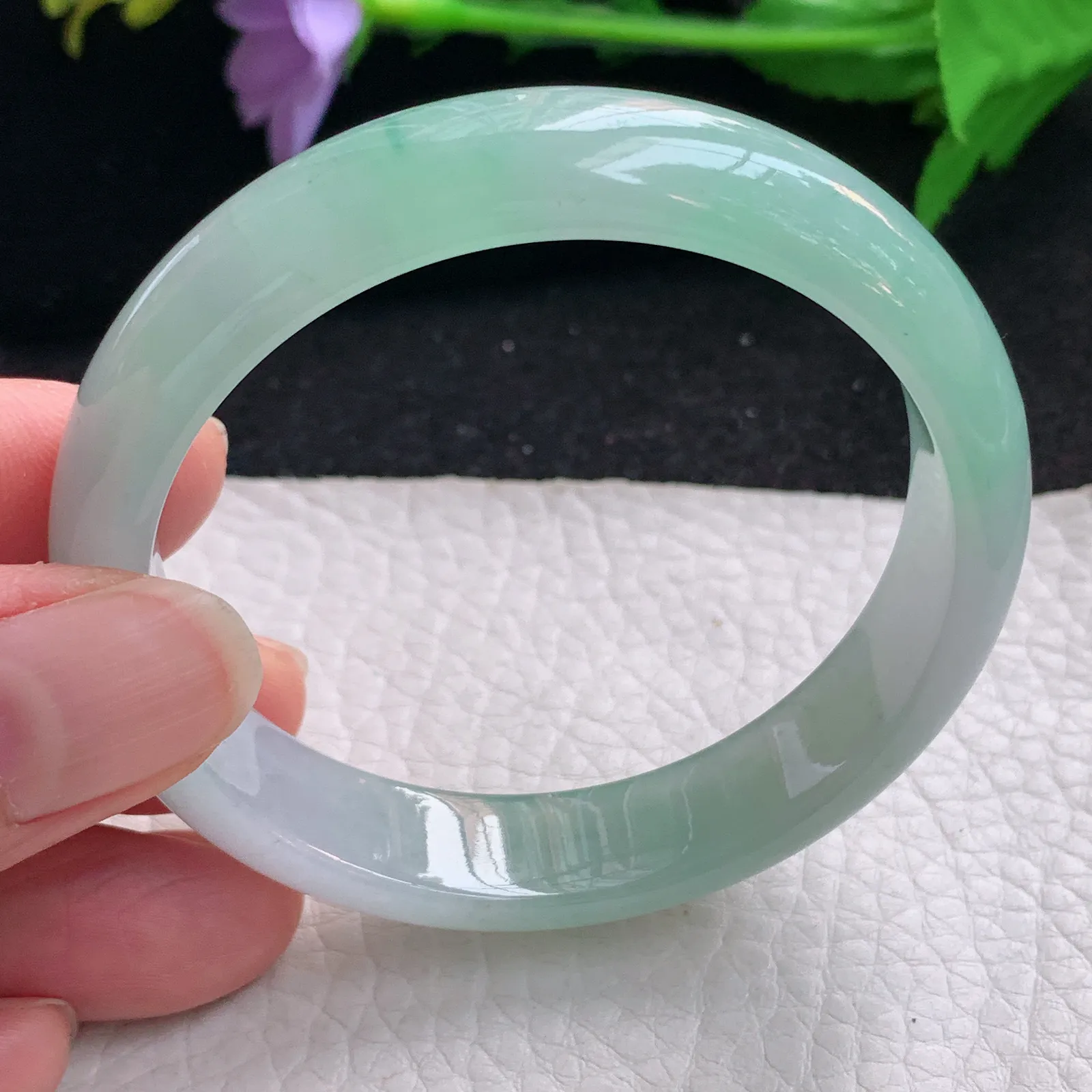 z小圈口53*12.5*6.6平安镯 缅甸翡翠a货玉手镯冰润宽边玉手环