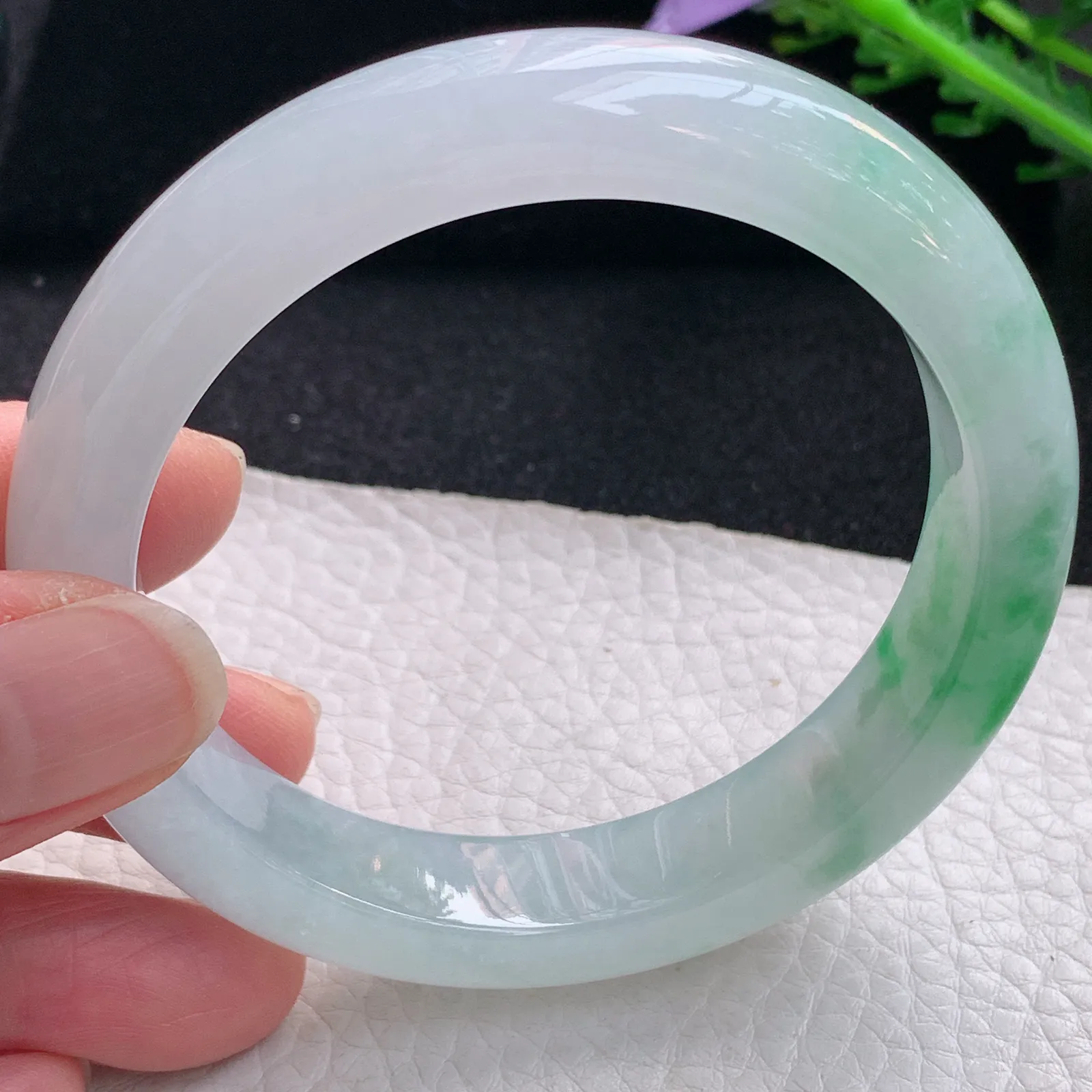 xo自然光58*12.5*9平安镯 缅甸翡翠a货玉手镯冰阳绿宽边玉手环