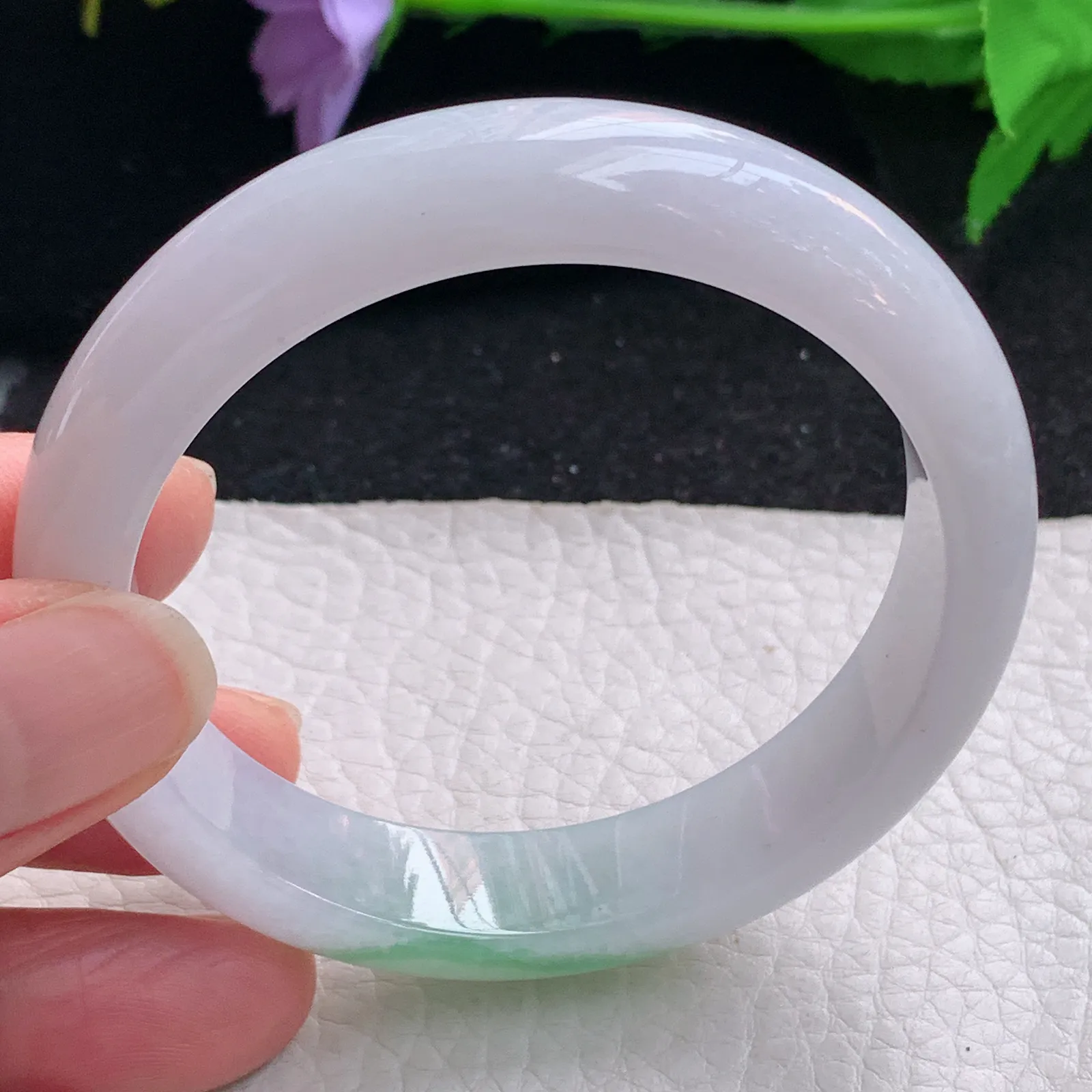 yh自然光55*12.8*7.8平安镯 缅甸翡翠a货玉手镯飘绿宽边玉手环